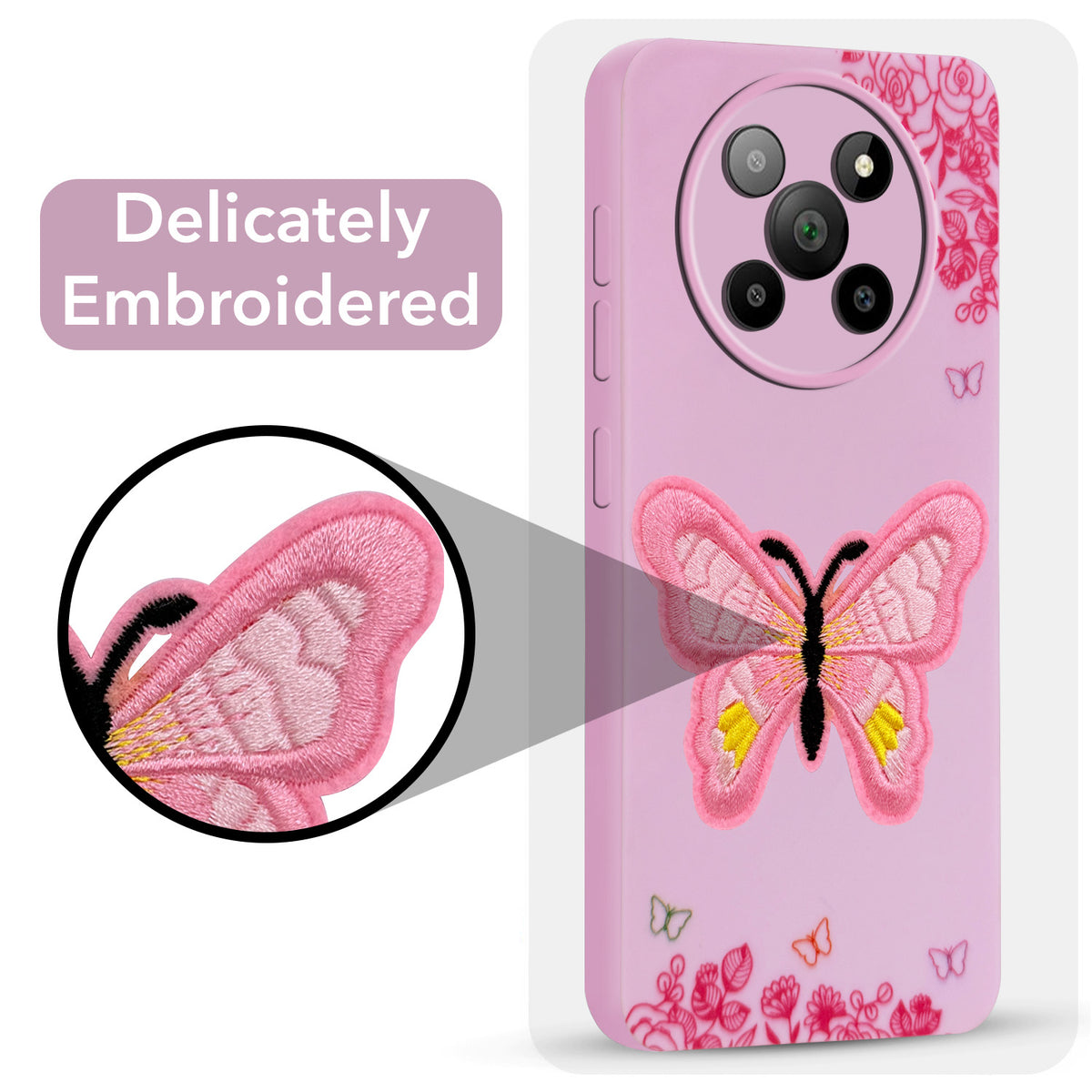 For Lava Agni 2 5G Back Cover Case (Soft Butterfly Embroidery | Women Teen Girls | Camera Protection| Matte Silicone)