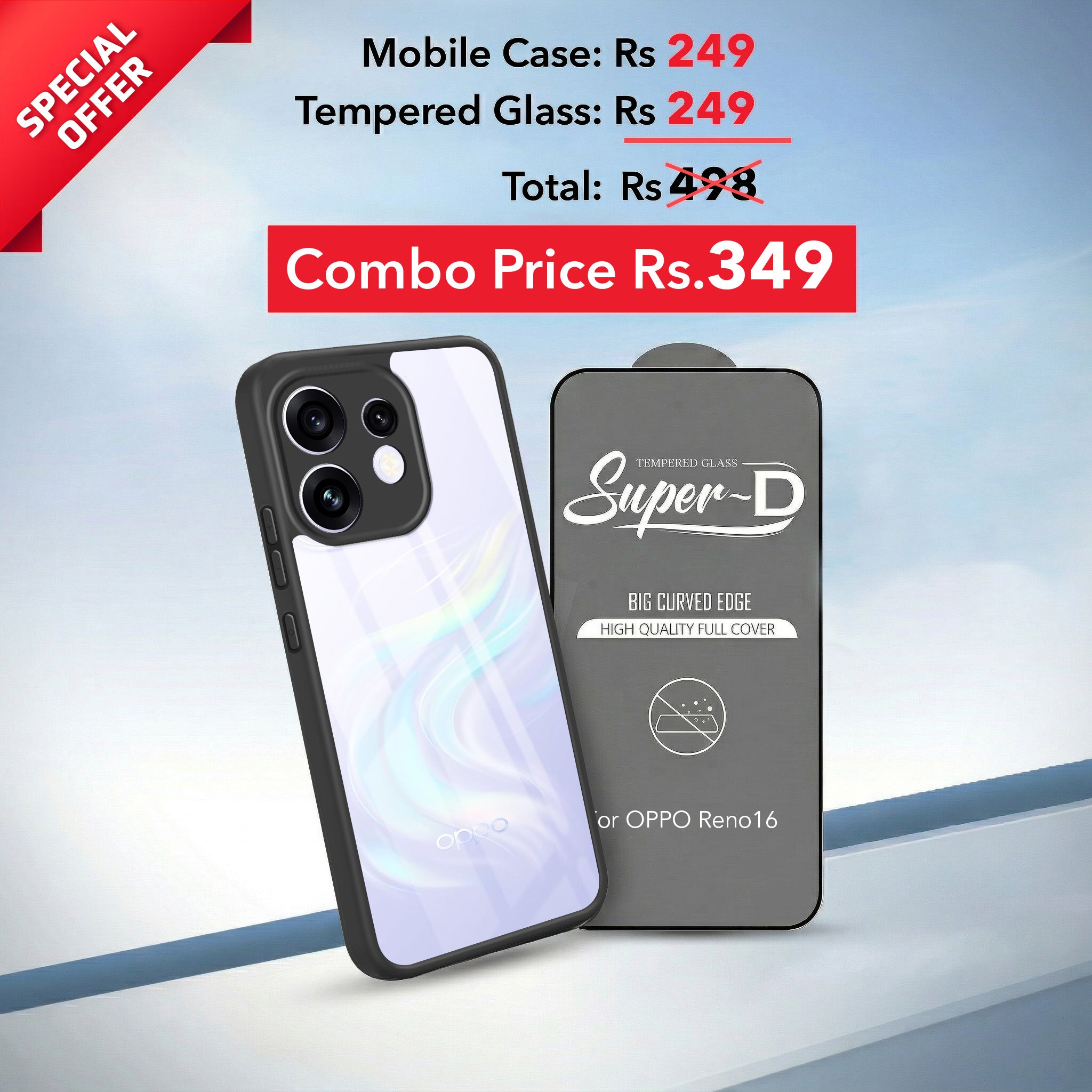 For Oppo Reno 16 (Combo with Back Cover and 9H Tempered Glass (Lifetime Anti-Yellow | Crystal Clear Shockproof | Oleophobic Coating Screen Glass)