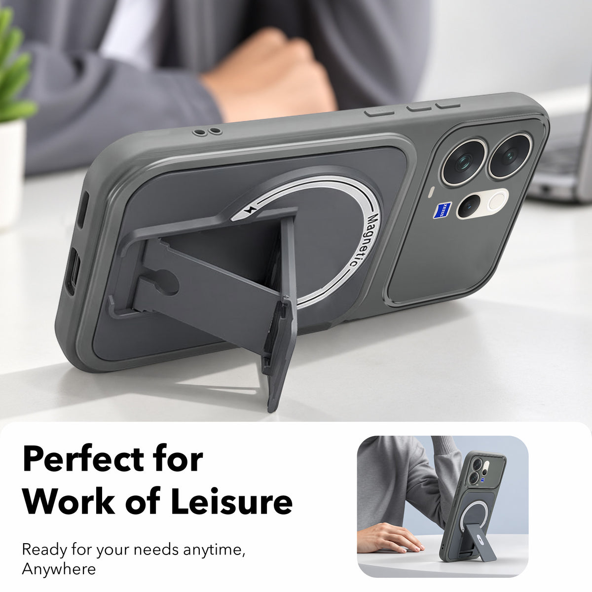 For Vivo V70 | Vivo V70 Elite 5G Back Case Cover Metallic (Hybrid Armor Kickstand | MagSafe Compatible | Camera Protection Shockproof)