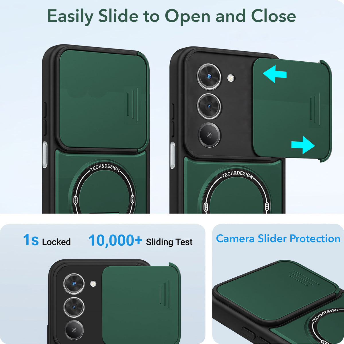 For Redmi 15 Back Case Cover Metallic (Hybrid Armor Kickstand | Sliding Shutter Camera Protection | MagSafe Compatible)