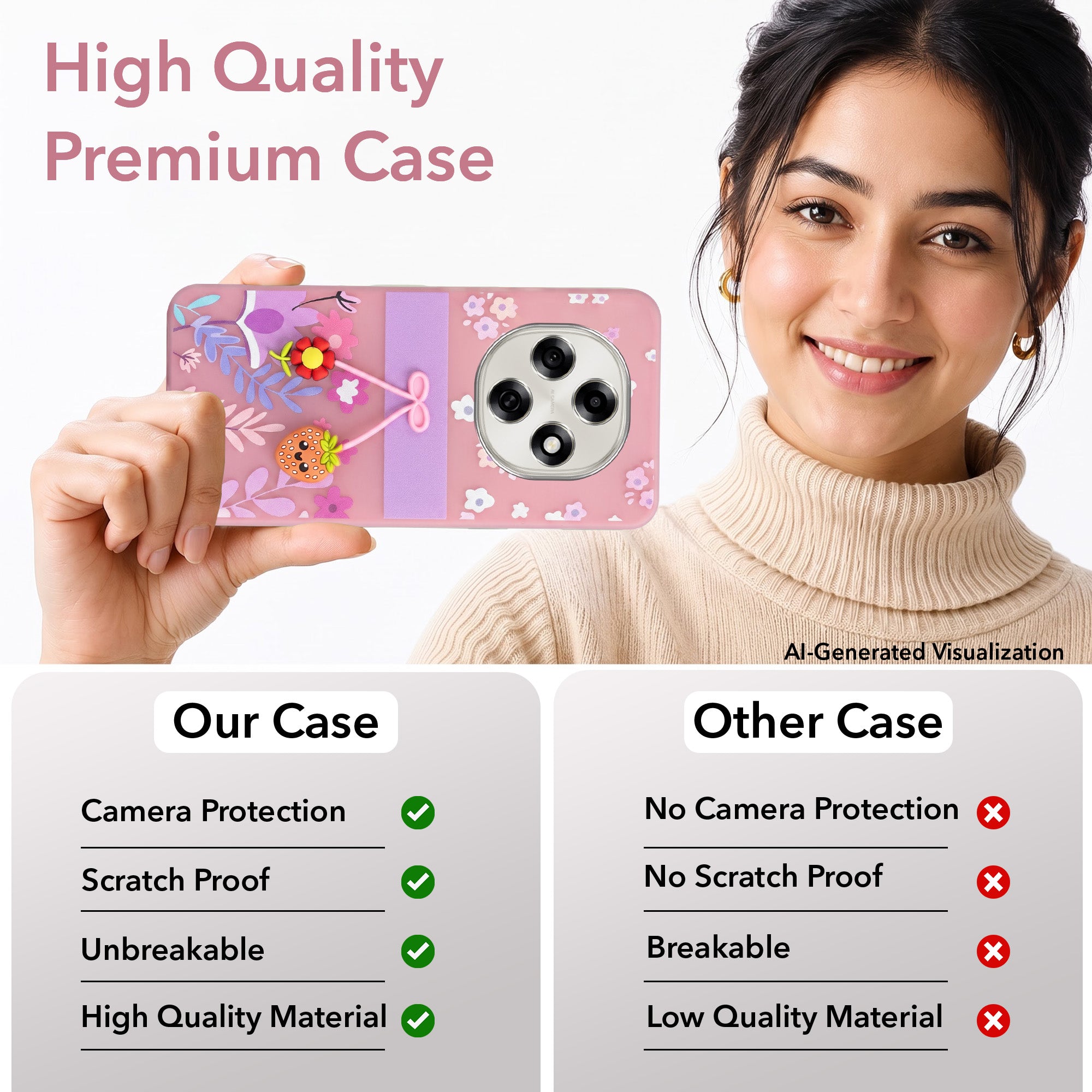 For Oppo F31 Pro Back Cover Case (3D Cute Cartoons | Hard Back Side Soft | Matte Premium Finish | HD Printing)