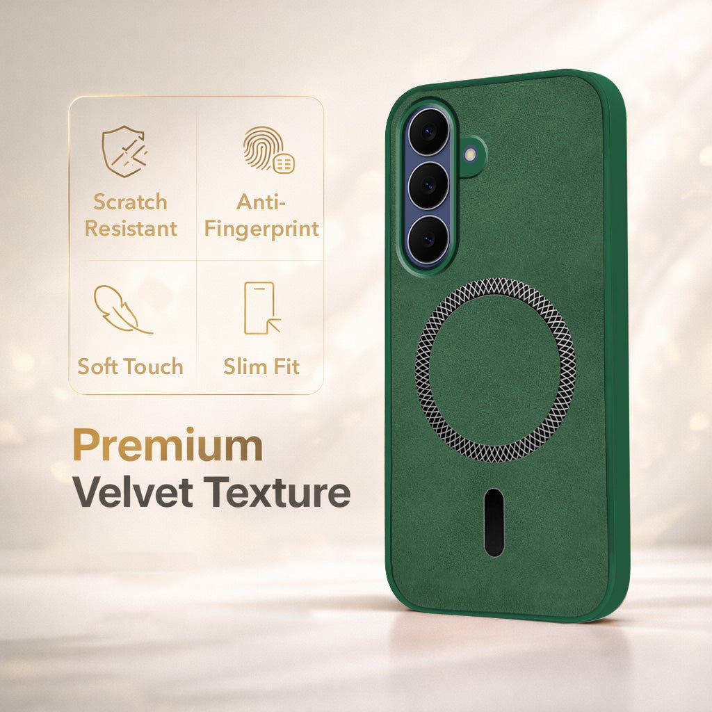 For Samsung Galaxy S25 FE Back Cover Case Leather Finish (MagSafe Compatible Wireless Charging | Soft Touch | Camera Bump Protection)
