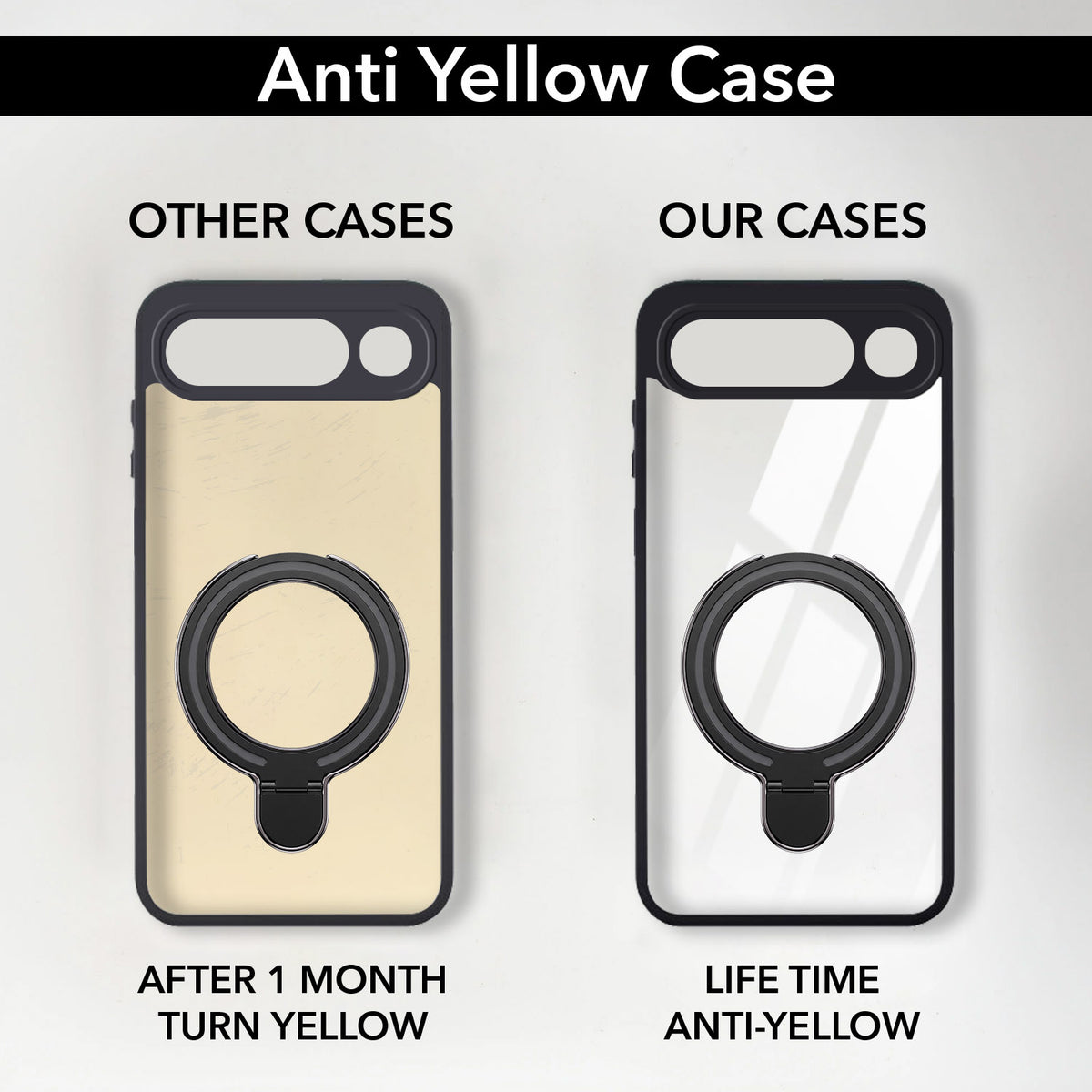 For Vivo S2 5G Back Cover Case (Kick Stand Ring Holder | Life time Anti Yellow | Camera Protection)