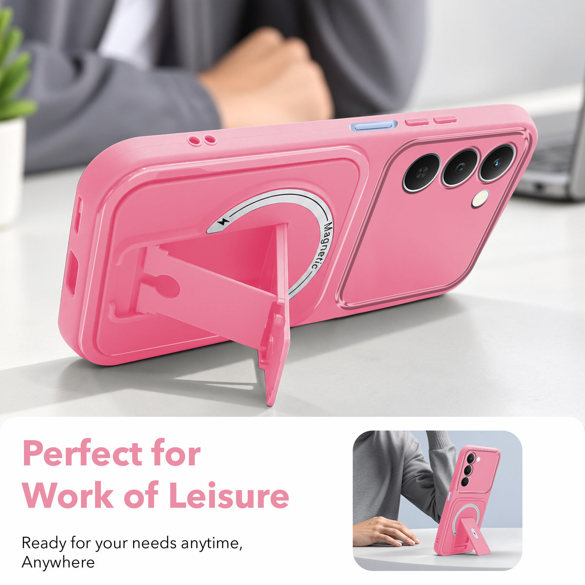 For Realme P4 Lite 5G | Narzo 100 Lite 5G Back Case Cover Metallic (Hybrid Armor Kickstand | MagSafe Compatible | Camera Protection Shockproof)