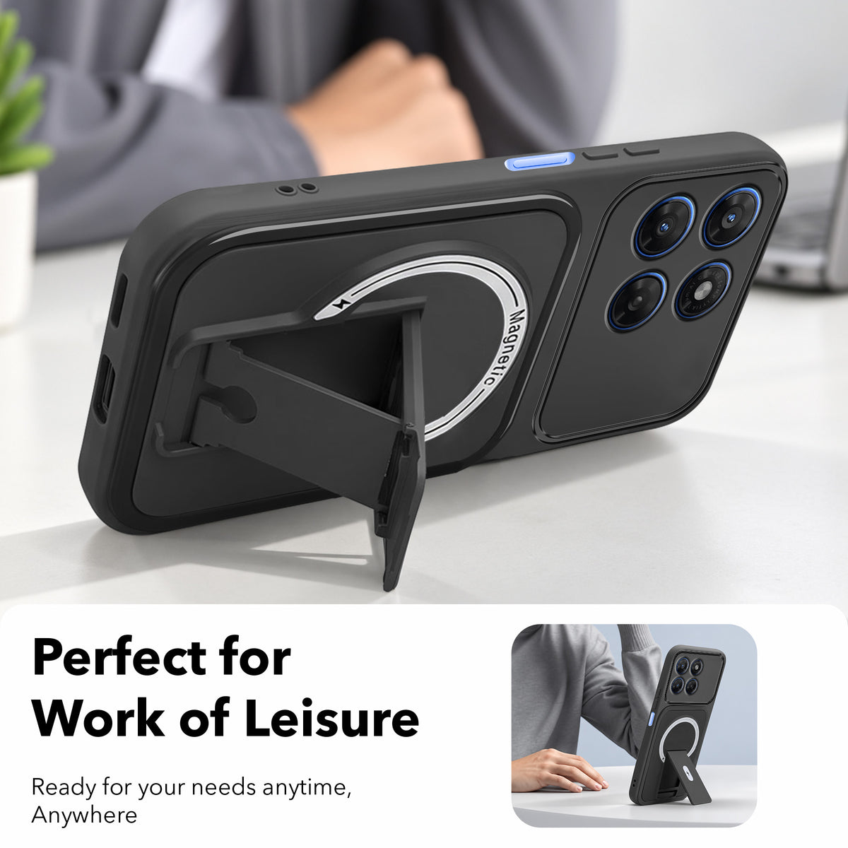 For Motorola Moto G37 Back Case Cover Metallic (Hybrid Armor Kickstand | MagSafe Compatible | Camera Protection Shockproof)