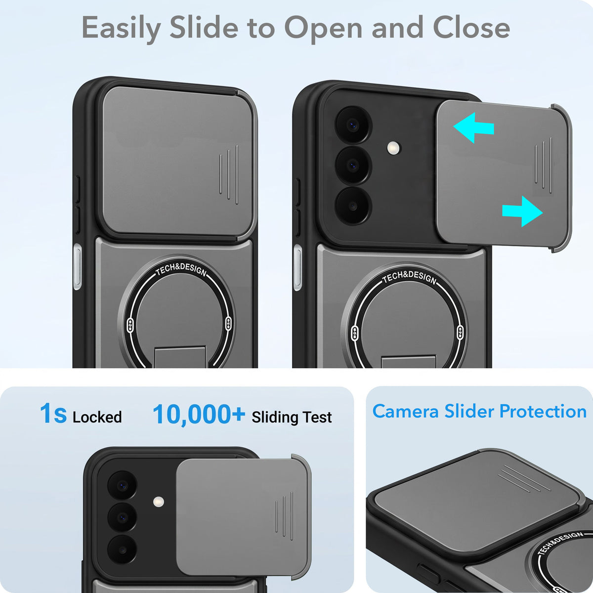 For Samsung Galaxy F70 Pro 5G Back Case Cover Metallic (Hybrid Armor Kickstand | Sliding Shutter Camera Protection | MagSafe Compatible)