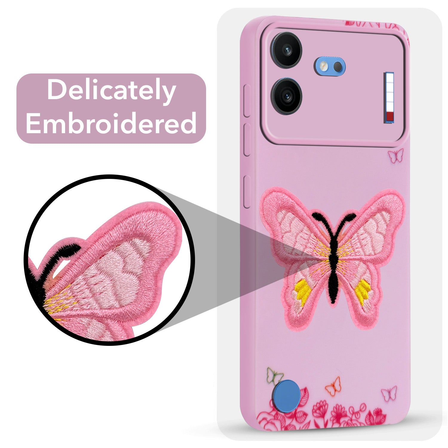 For Nothing Phone 4B 5G Power Back Cover Case (Soft Butterfly Embroidery | Women Teen Girls | Camera Protection| Matte Silicone)