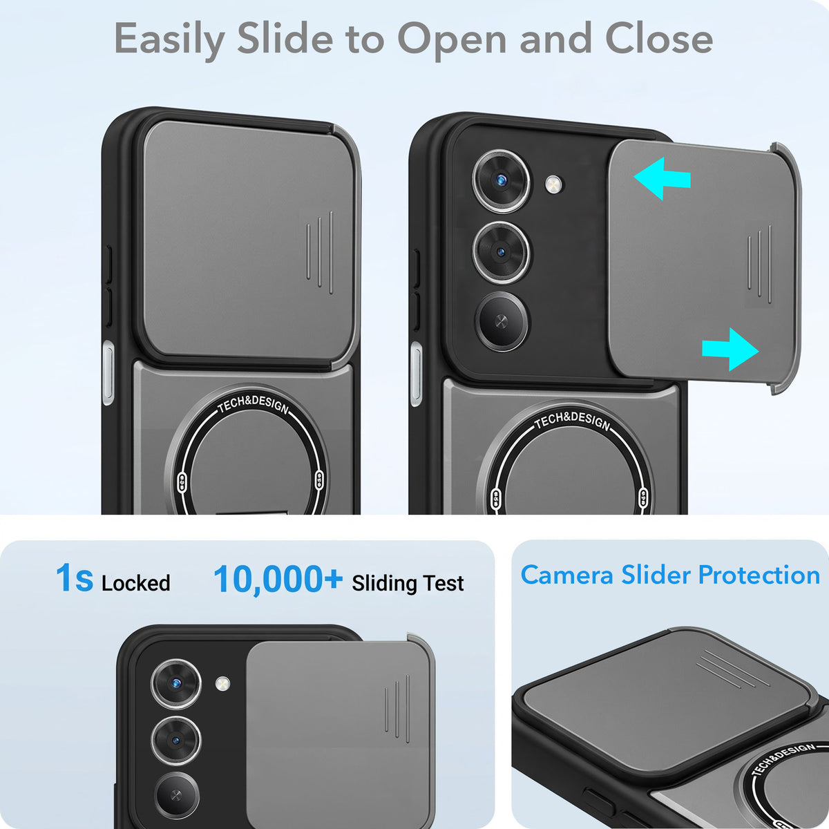 For Redmi 15 Back Case Cover Metallic (Hybrid Armor Kickstand | Sliding Shutter Camera Protection | MagSafe Compatible)