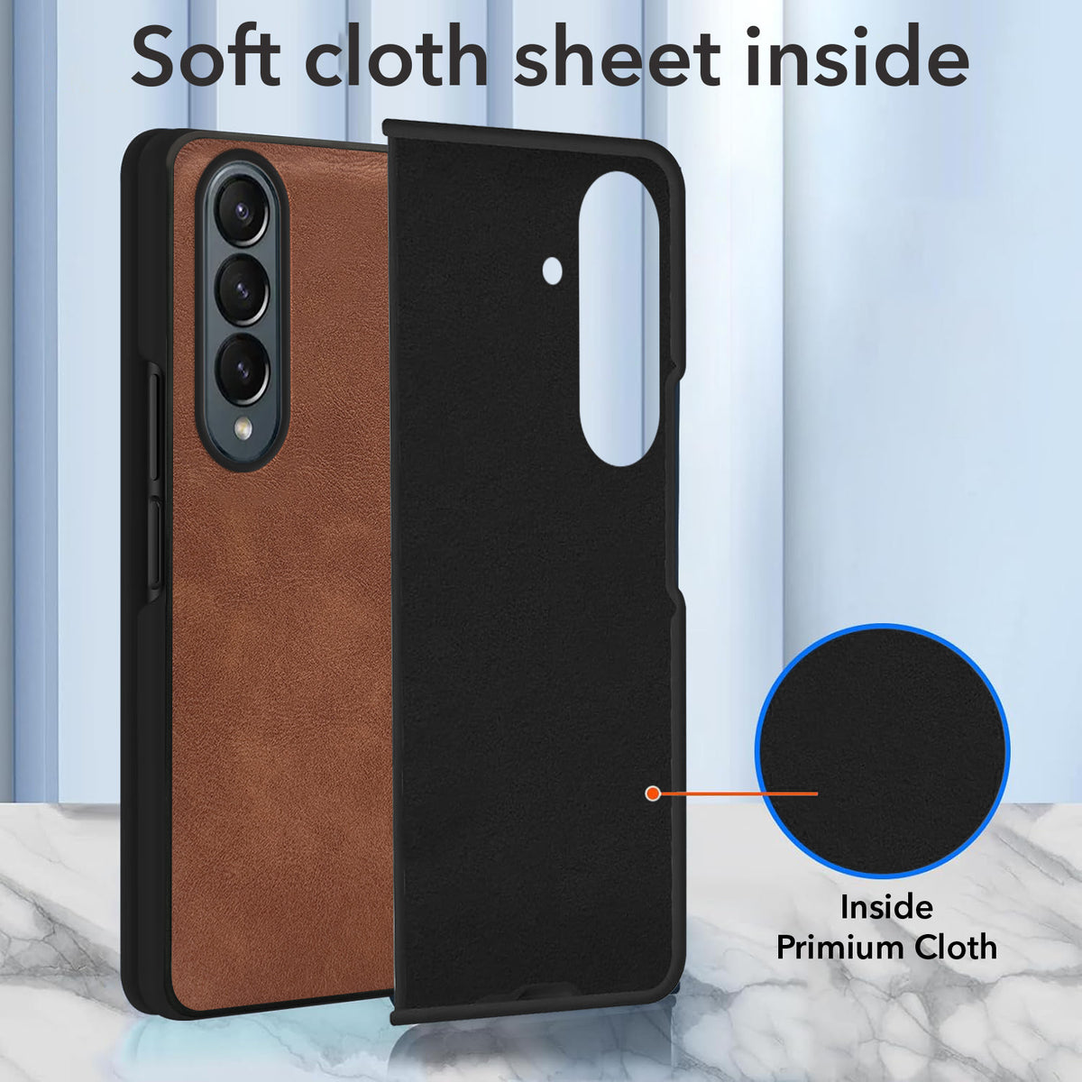 For Samsung Galaxy Z Fold 4 5G Back Case Cover Premium Genuine Leather (Integrated Front Screen Protector | Inside Microfiber Cloth)