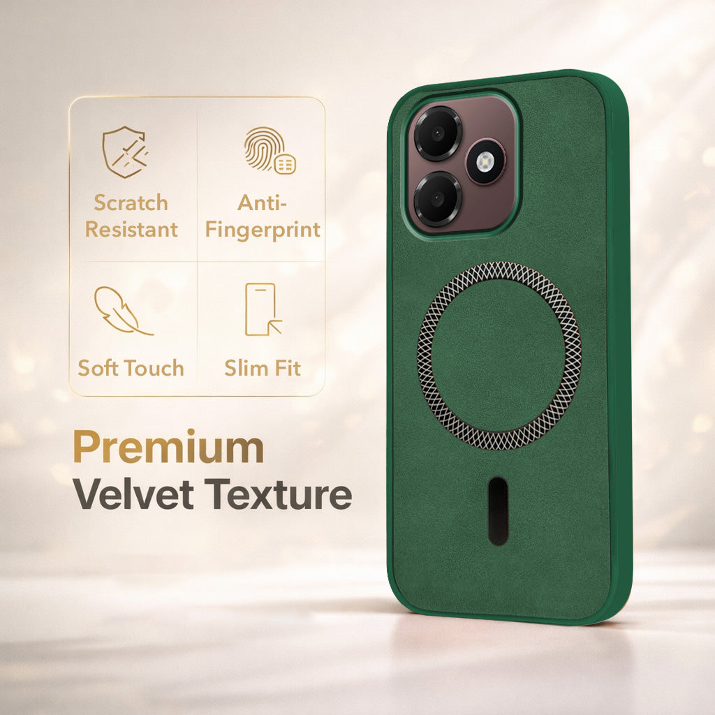 For Oppo A6c 4G Back Cover Case Leather Finish (MagSafe Compatible Wireless Charging | Soft Touch | Camera Bump Protection)