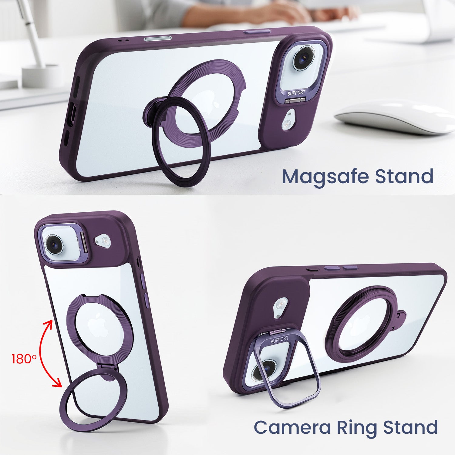 For Apple iPhone 17 Air Back Cover Case Crystal (Lifetime Anti Yellow | Magnetic Ring Stand | Camera Lens Protection | MagSafe Compatible)