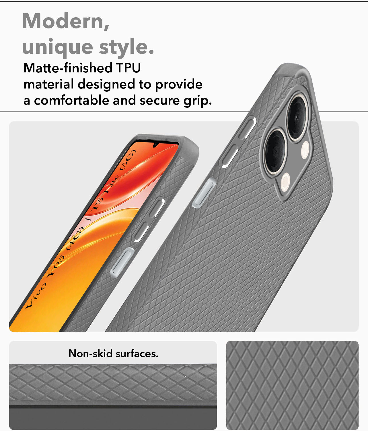 For Vivo Y05 (4G) | Vivo T5 Lite (5G) Back Cover Case Liquid Silicone (Camera Protection | Side Grip Texture | Soft and Flexible)