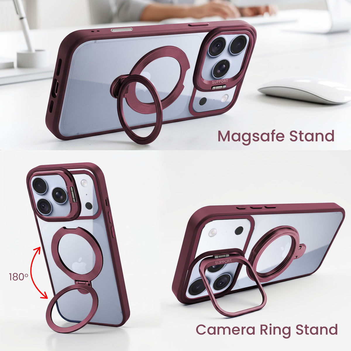 For Apple iPhone 18 Pro Max Back Cover Case Crystal (Lifetime Anti Yellow | Magnetic Ring Stand | Camera Lens Protection | MagSafe Compatible)
