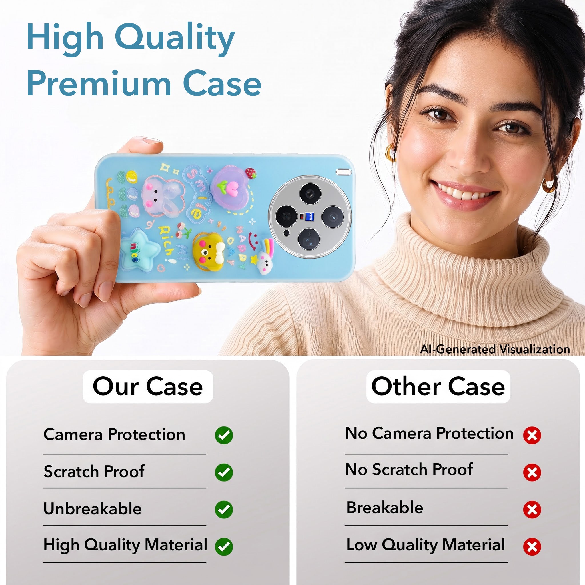 For Vivo X300 5G Back Cover Case (3D Cute Cartoons | Hard Back Side Soft | Matte Premium Finish | HD Printing)