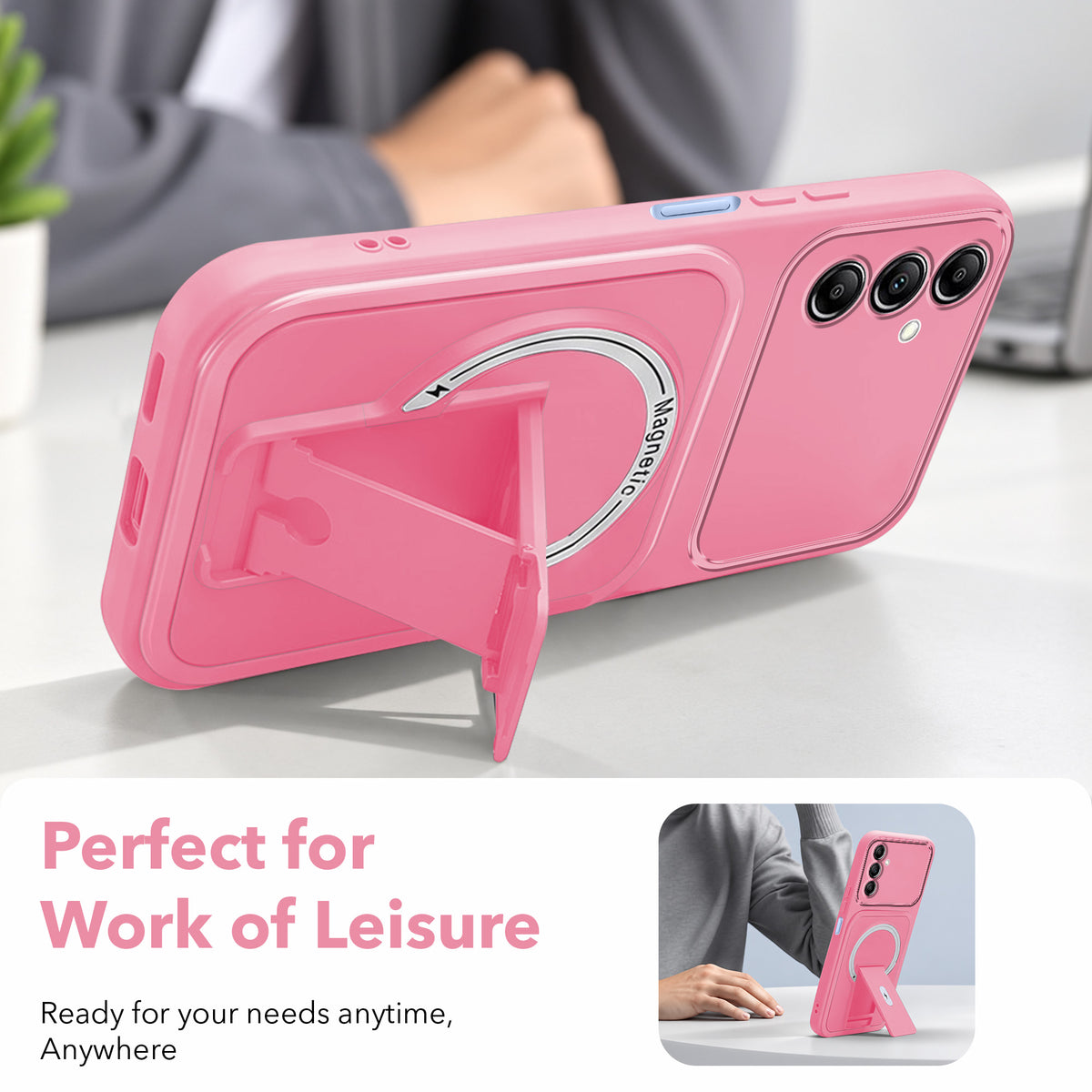 For Samsung Galaxy A14 4G | 5G Back Case Cover Metallic (Hybrid Armor Kickstand | MagSafe Compatible | Camera Protection Shockproof)