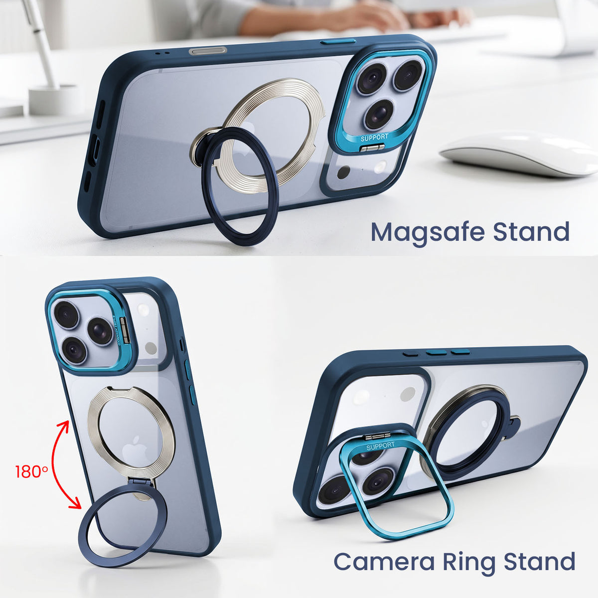 For Apple iPhone 18 Pro Max Back Cover Case Crystal (Lifetime Anti Yellow | Magnetic Ring Stand | Camera Lens Protection | MagSafe Compatible)