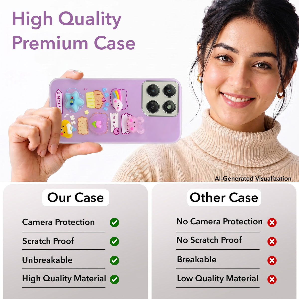 For Motorola Moto G77 Power Back Cover Case (3D Cute Cartoons | Hard Back Side Soft | Matte Premium Finish | HD Printing)