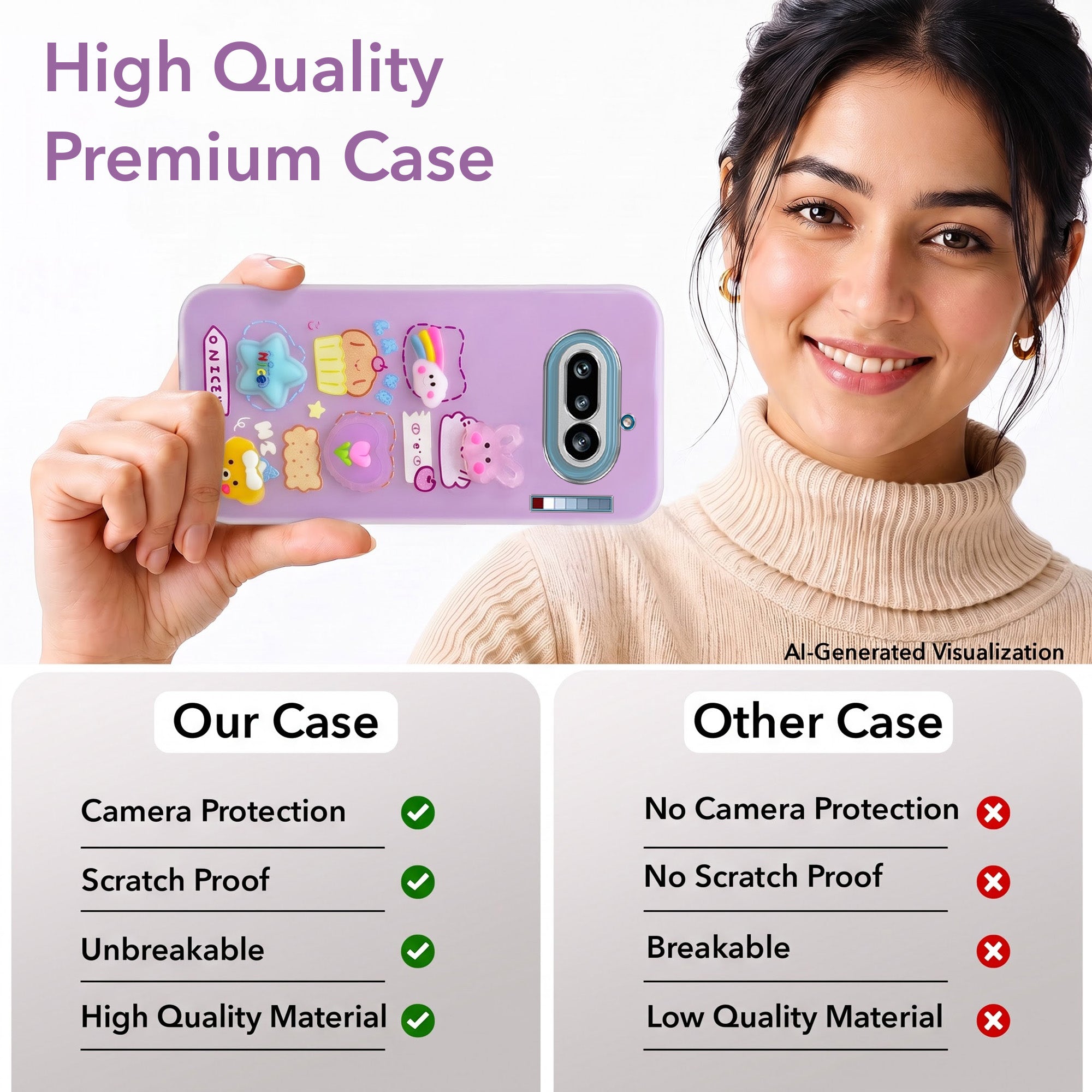 For Nothing Phone 4A 5G Back Cover Case (3D Cute Cartoons | Hard Back Side Soft | Matte Premium Finish | HD Printing)