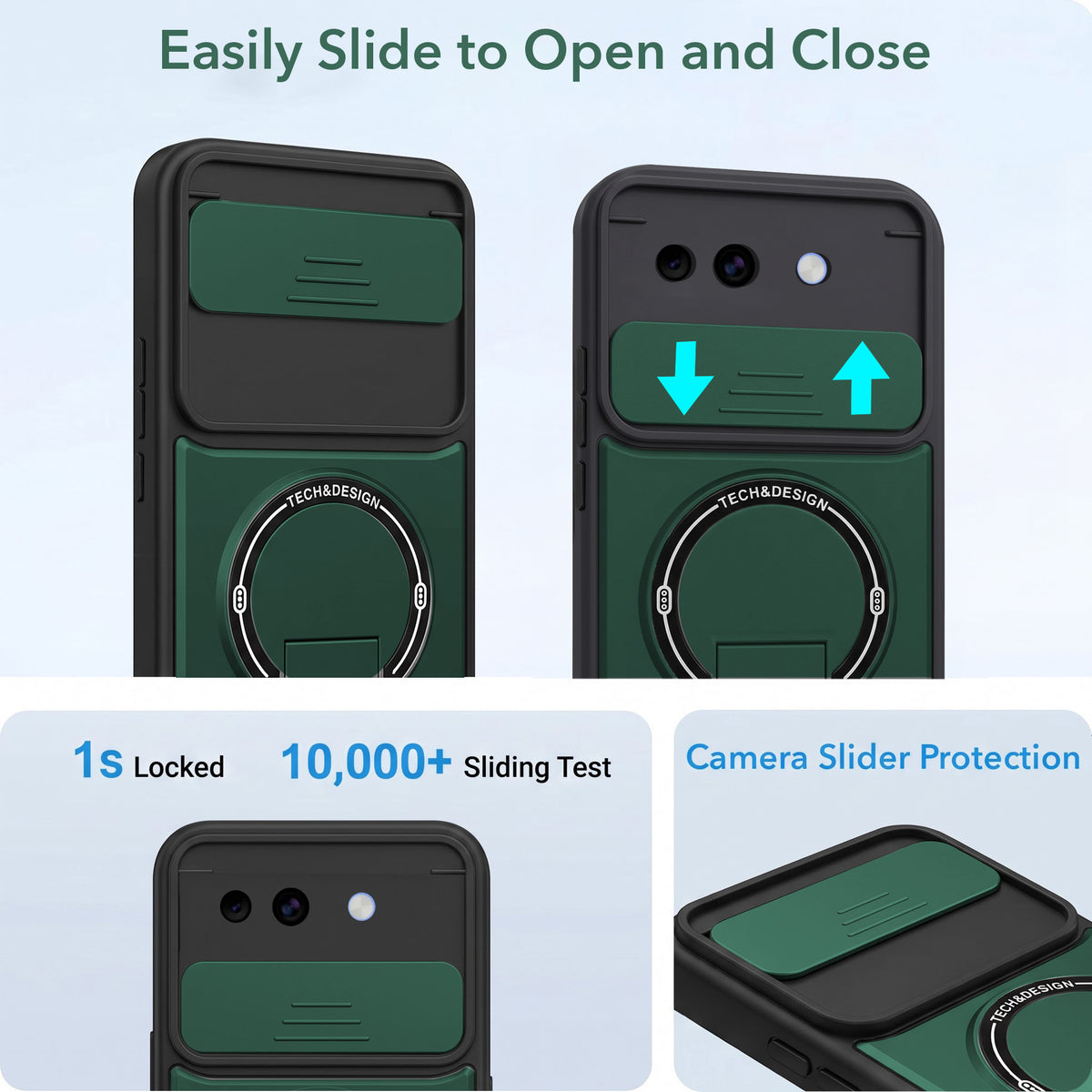 For Google Pixel 10a Back Case Cover Metallic (Hybrid Armor Kickstand | Sliding Shutter Camera Protection | MagSafe Compatible)