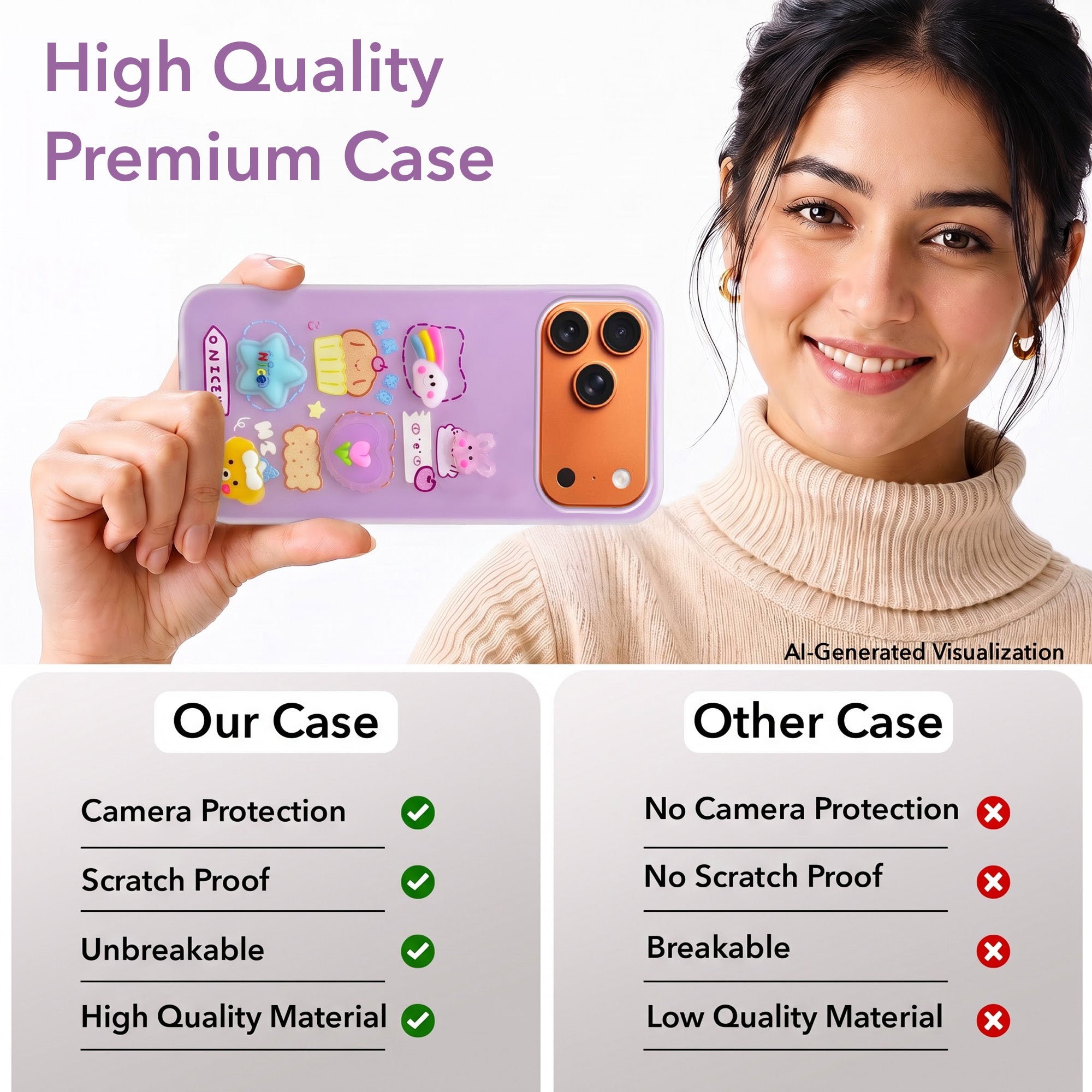 For Apple iPhone 17 Pro Max Back Cover Case (3D Cute Cartoons | Hard Back Side Soft | Matte Premium Finish | HD Printing)