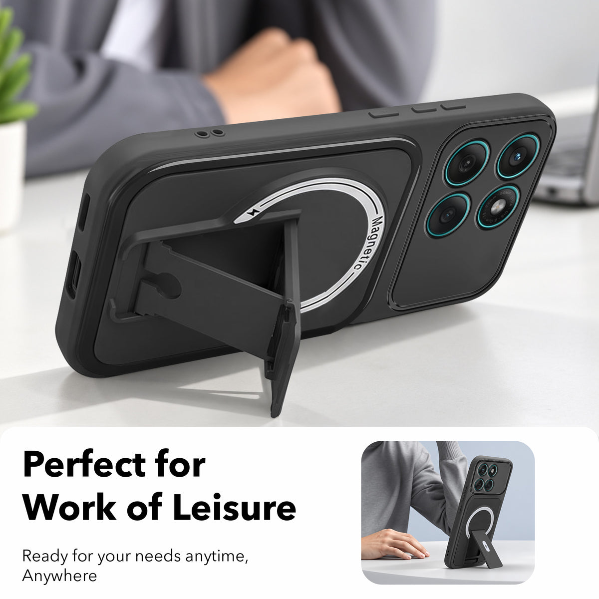For Motorola Moto Edge 60 Fusion Back Case Cover Metallic (Hybrid Armor Kickstand | MagSafe Compatible | Camera Protection Shockproof)