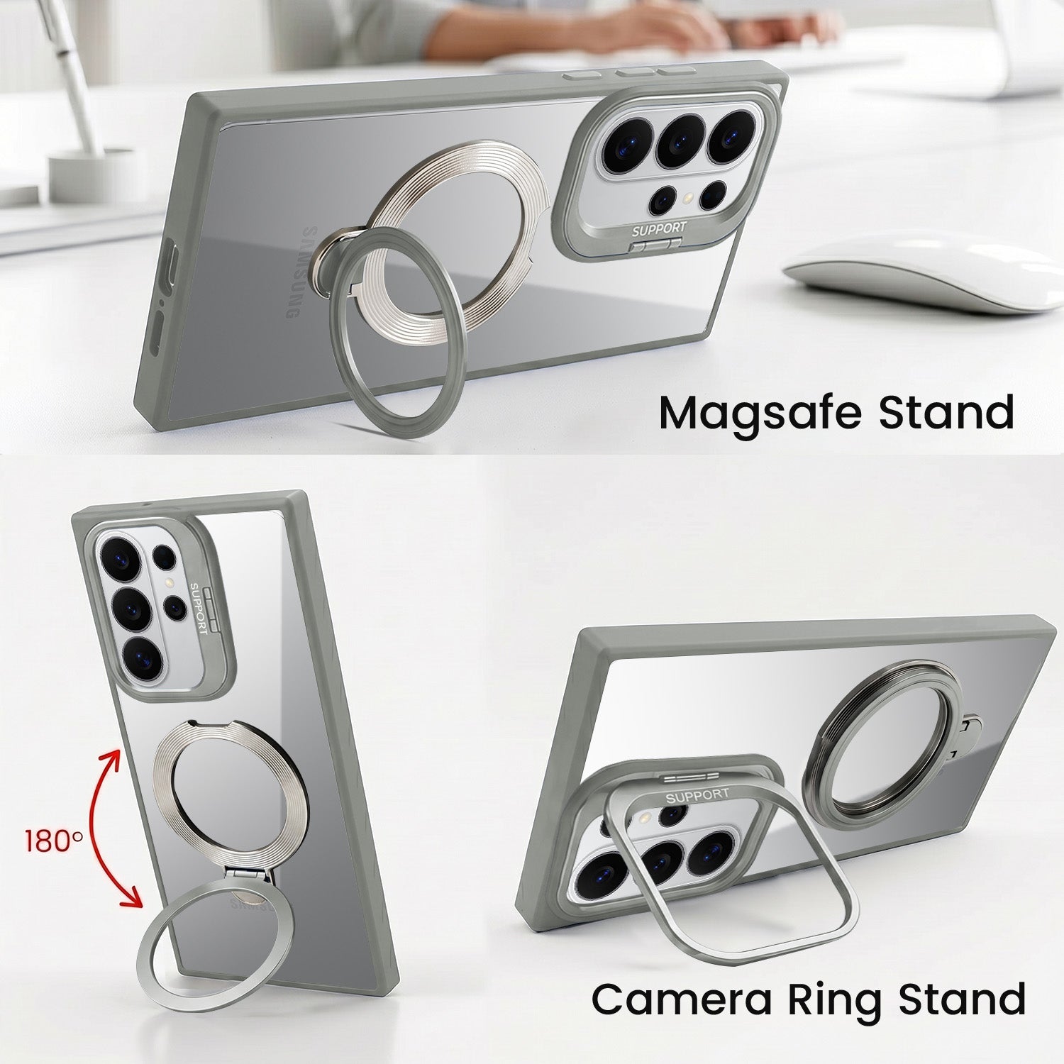 For Samsung Galaxy S26 Ultra Back Cover Case Crystal (Lifetime Anti Yellow | Magnetic Ring Stand | Camera Lens Protection | MagSafe Compatible)