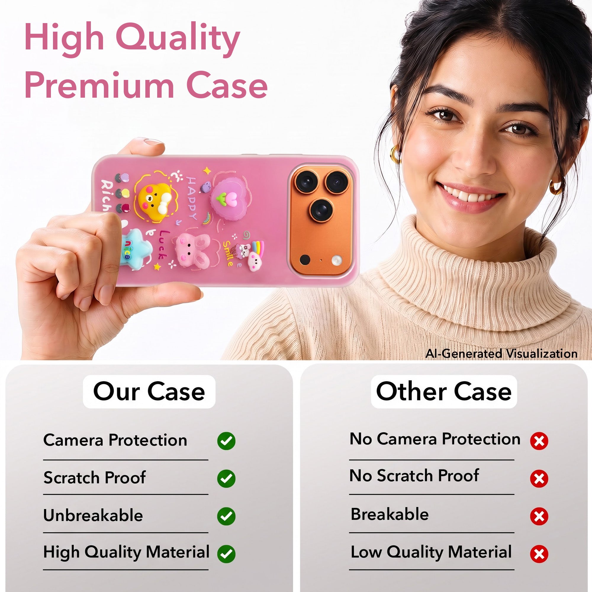 For Apple iPhone 17 Pro Max Back Cover Case (3D Cute Cartoons | Hard Back Side Soft | Matte Premium Finish | HD Printing)