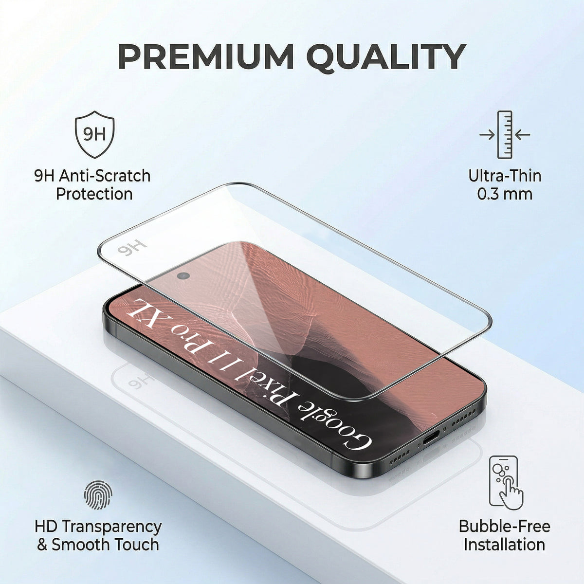 For Google Pixel 11 Pro XL Combo with Back Cover and 9H Tempered Glass (Lifetime Anti-Yellow | Sleek Hard Crystal | Oleophobic Coating Screen Glass)
