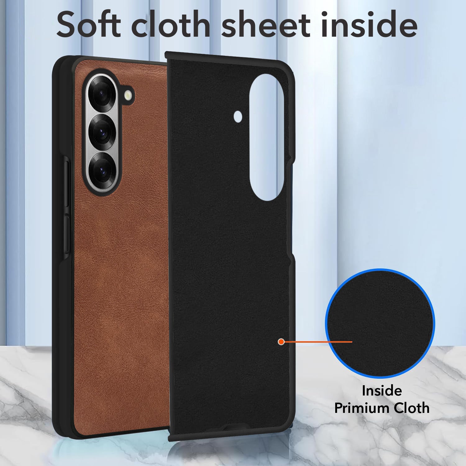 For Samsung Galaxy Z Fold 6 Back Case Cover Premium Genuine Leather (Integrated Front Screen Protector | Inside Microfiber Cloth)