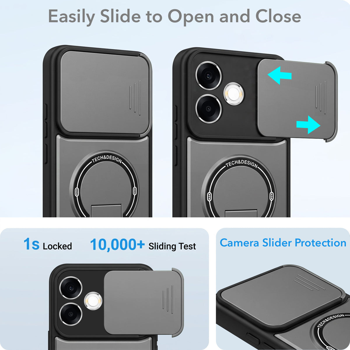 For Oppo F33 Pro 5G Back Case Cover Metallic (Hybrid Armor Kickstand | Sliding Shutter Camera Protection | MagSafe Compatible)