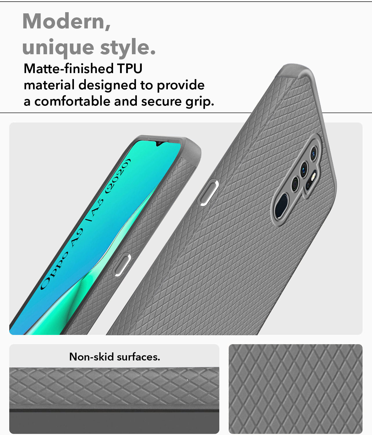 For Oppo A5 (2020) | A9 (2020) Back Cover Case Liquid Silicone (Camera Protection | Side Grip Texture | Soft and Flexible)