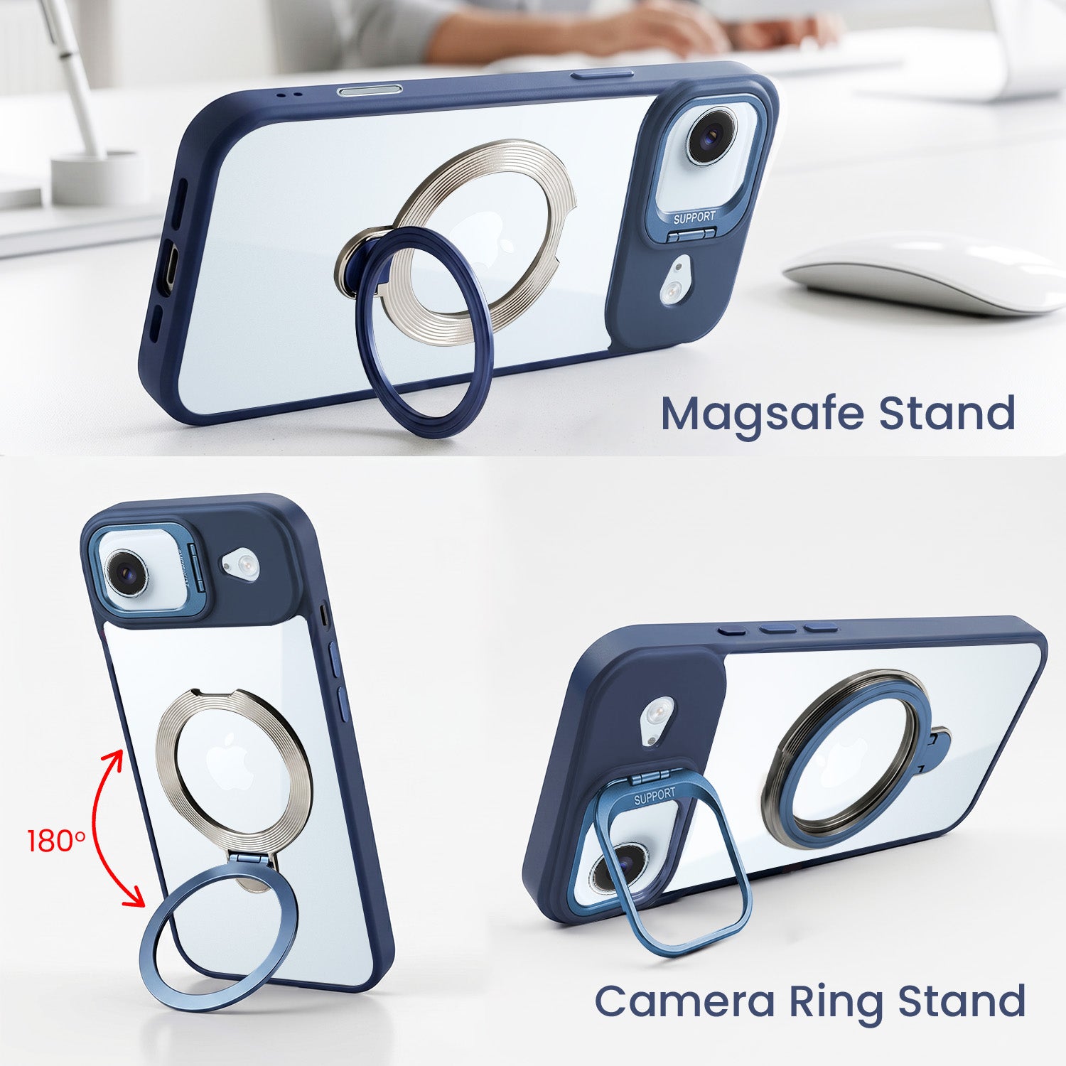 For Apple iPhone 17 Air Back Cover Case Crystal (Lifetime Anti Yellow | Magnetic Ring Stand | Camera Lens Protection | MagSafe Compatible)