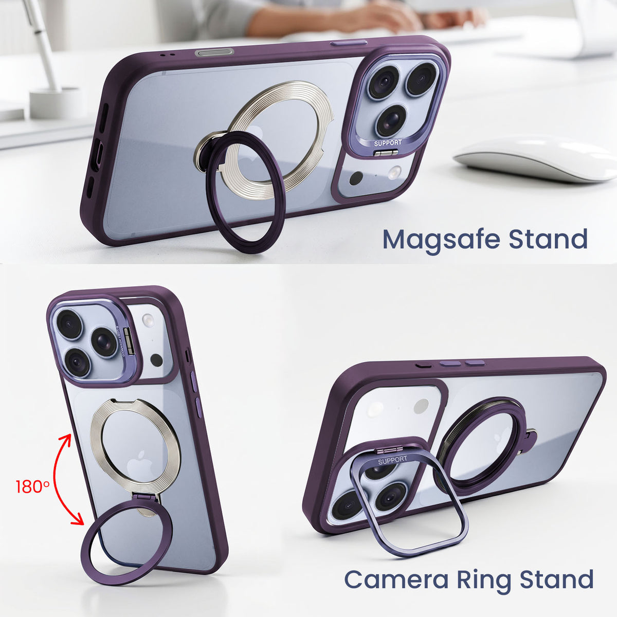 For Apple iPhone 18 Pro Max Back Cover Case Crystal (Lifetime Anti Yellow | Magnetic Ring Stand | Camera Lens Protection | MagSafe Compatible)