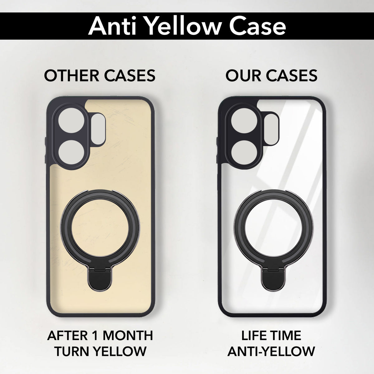 For Vivo V60e Back Cover Case (Kick Stand Ring Holder | Life time Anti Yellow | Camera Protection)