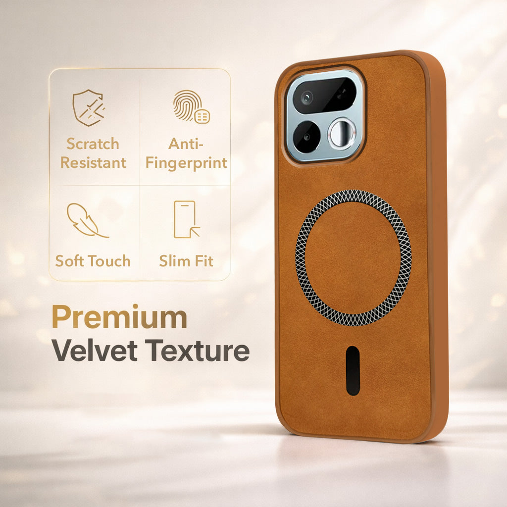 For Realme 16T 5G Back Cover Case Leather Finish (MagSafe Compatible Wireless Charging | Soft Touch | Camera Bump Protection)