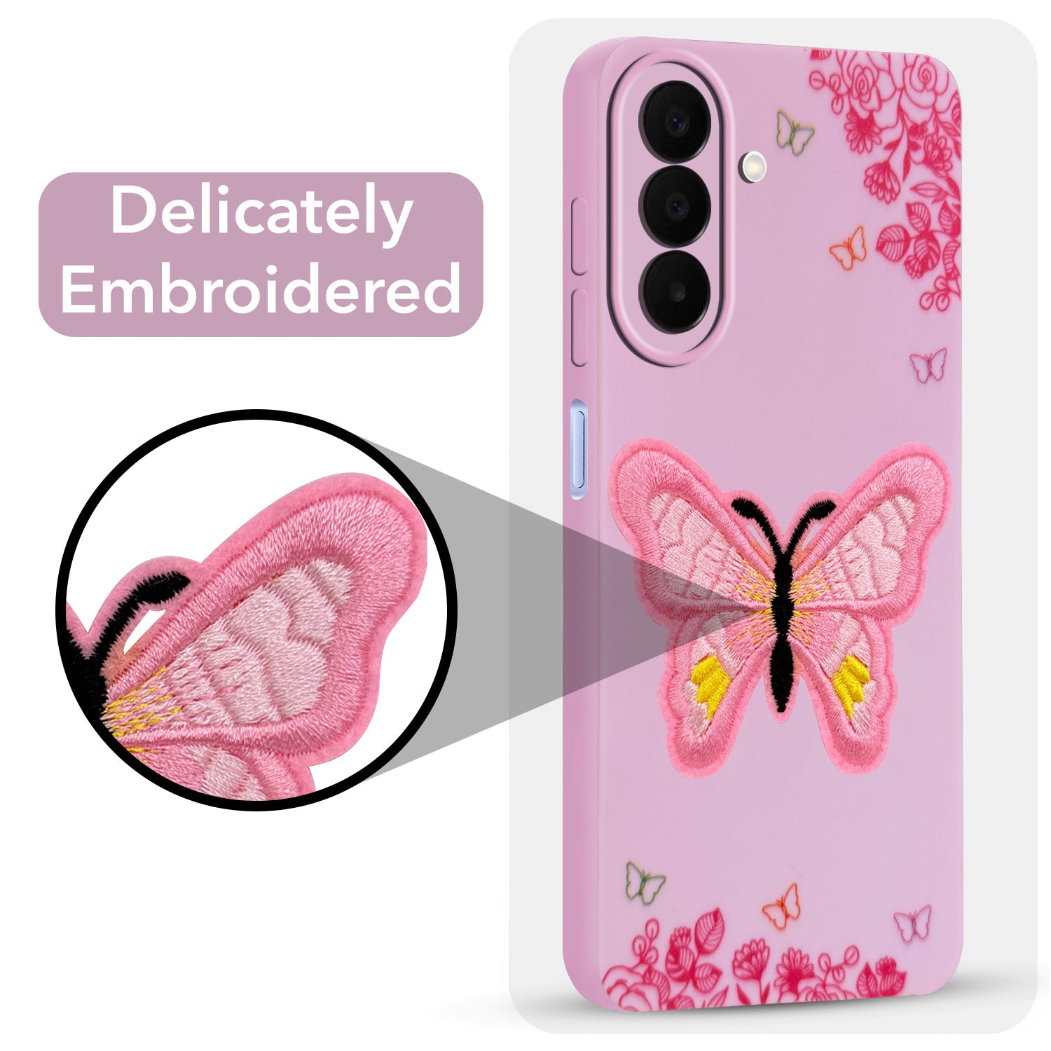 For Samsung Galaxy A27 5G | Samsung Galaxy M47 5G Back Cover Case (Soft Butterfly Embroidery | Women Teen Girls | Camera Protection| Matte Silicone)