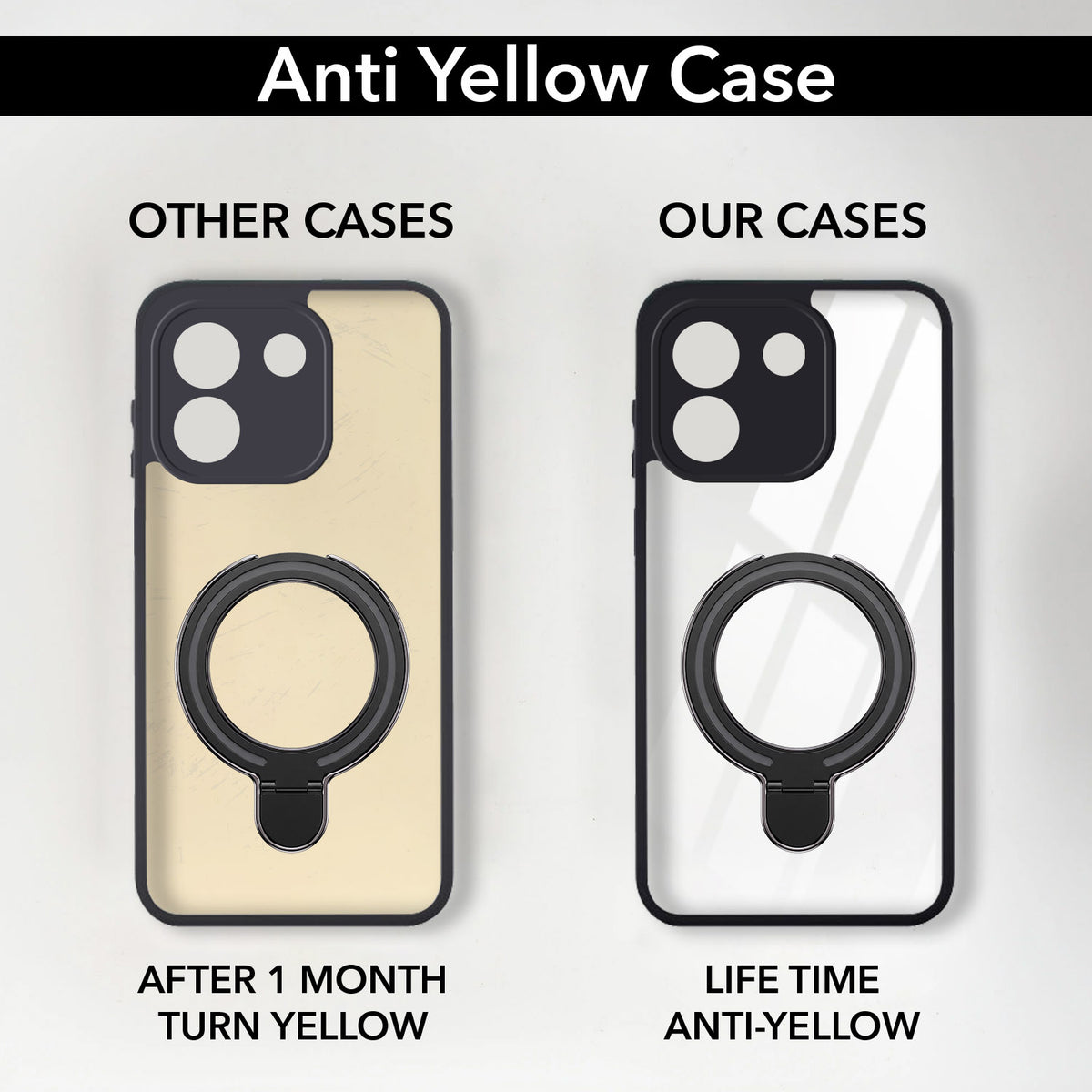 For Redmi Note 17 Pro Max 5G Back Cover Case (Kick Stand Ring Holder | Life time Anti Yellow | Camera Protection)