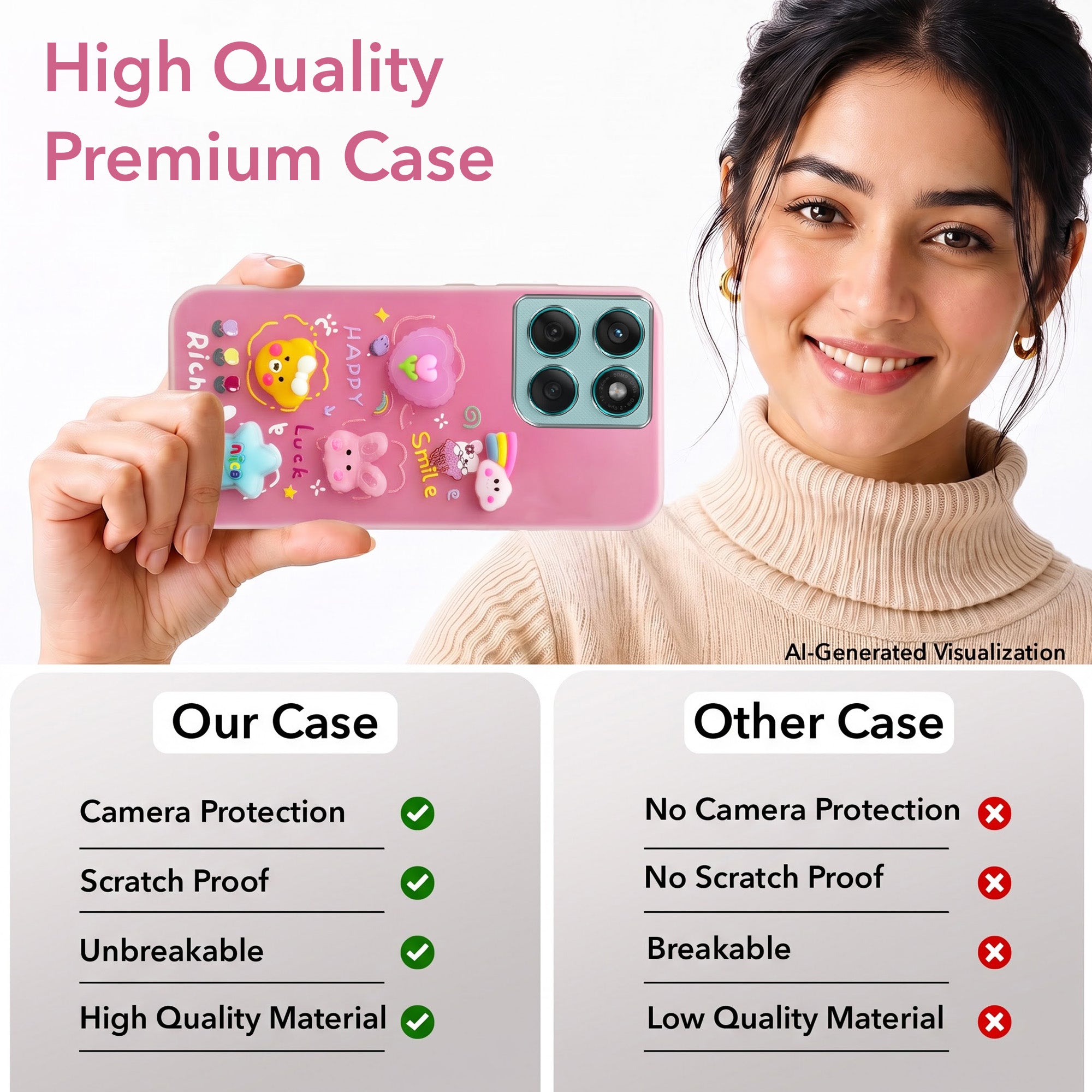 For Motorola Moto Edge 60 Fusion Back Cover Case (3D Cute Cartoons | Hard Back Side Soft | Matte Premium Finish | HD Printing)