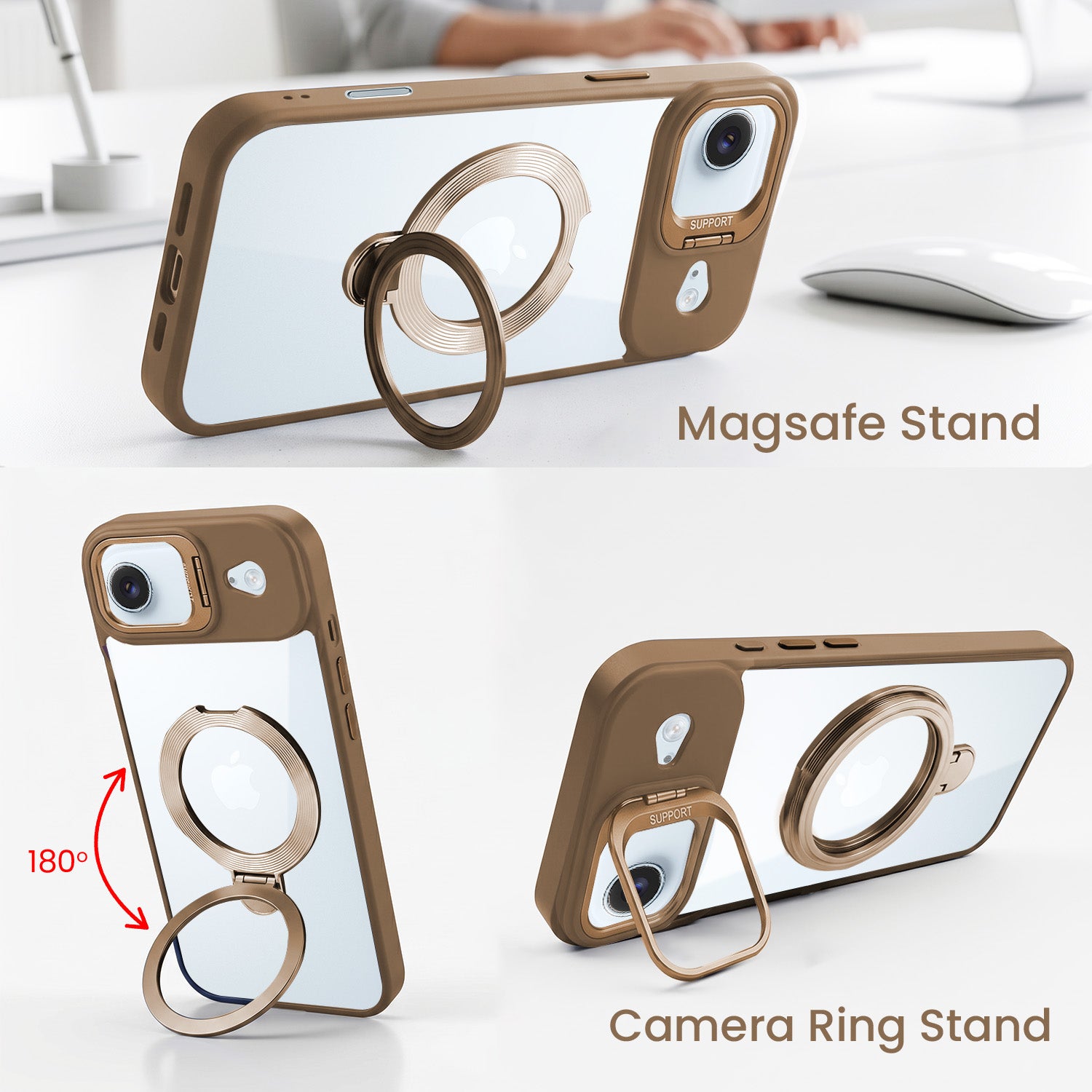 For Apple iPhone 17 Air Back Cover Case Crystal (Lifetime Anti Yellow | Magnetic Ring Stand | Camera Lens Protection | MagSafe Compatible)
