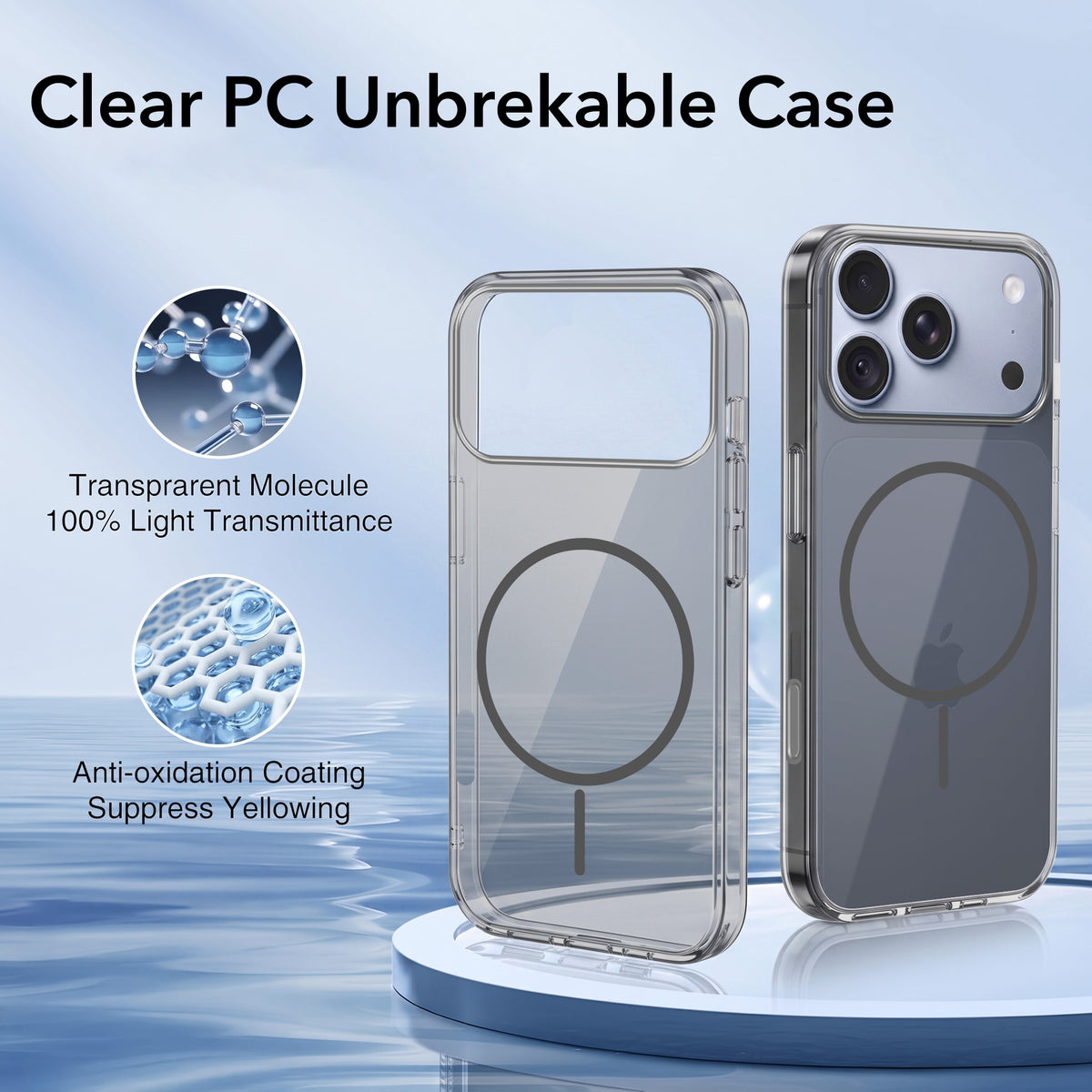 For Apple iPhone 18 Pro Max Back Case Cover Crystal Anti Yellow (Unbreakable PC | MagSafe Wireless Charging Support |Camera Protection Bump)