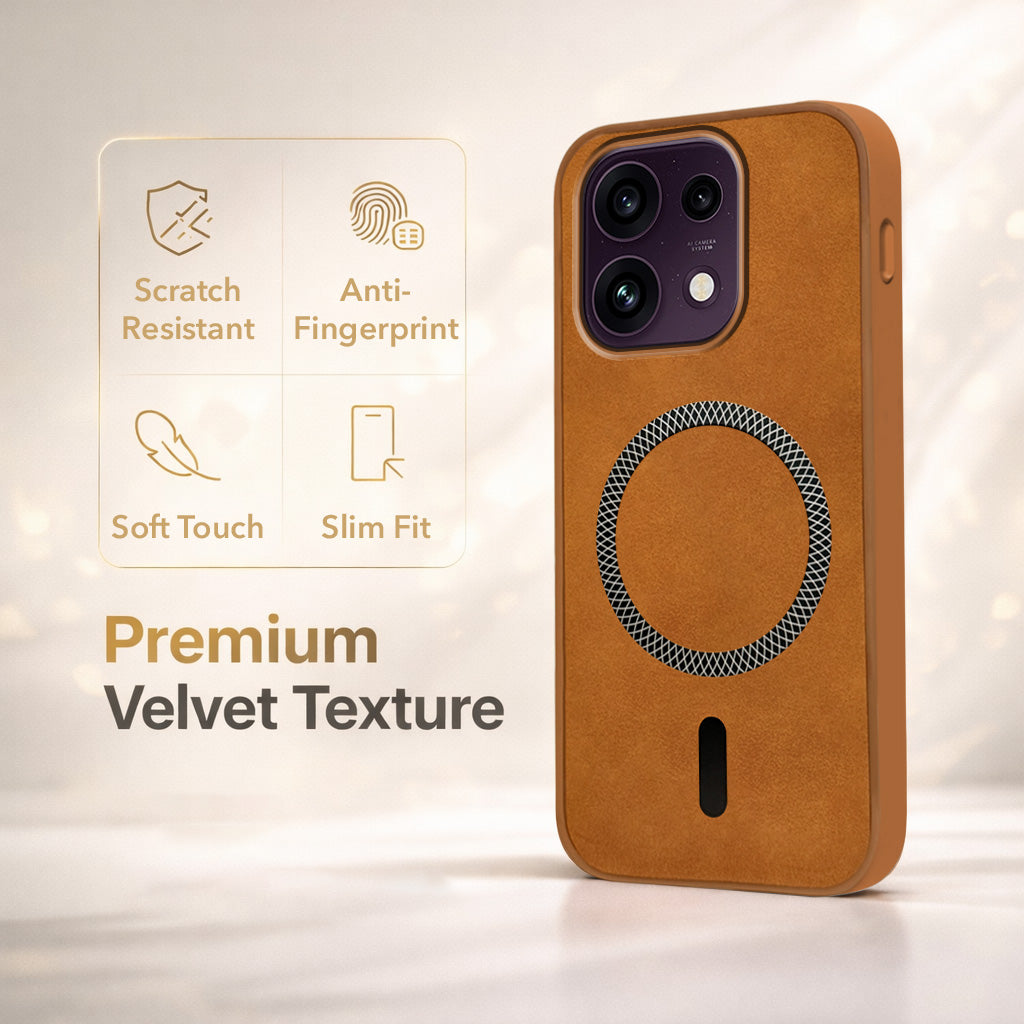 For Oppo Reno 16C 5G Back Cover Case Leather Finish (MagSafe Compatible Wireless Charging | Soft Touch | Camera Bump Protection)