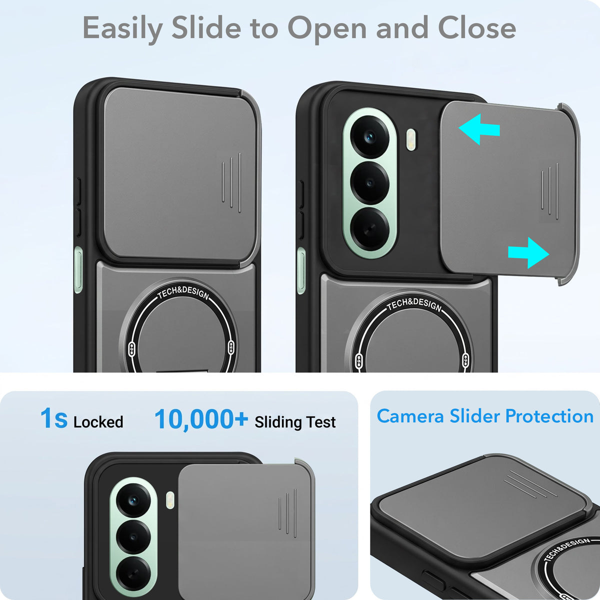 For OnePlus Nord CE 6 Lite Back Case Cover Metallic (Hybrid Armor Kickstand | Sliding Shutter Camera Protection | MagSafe Compatible)