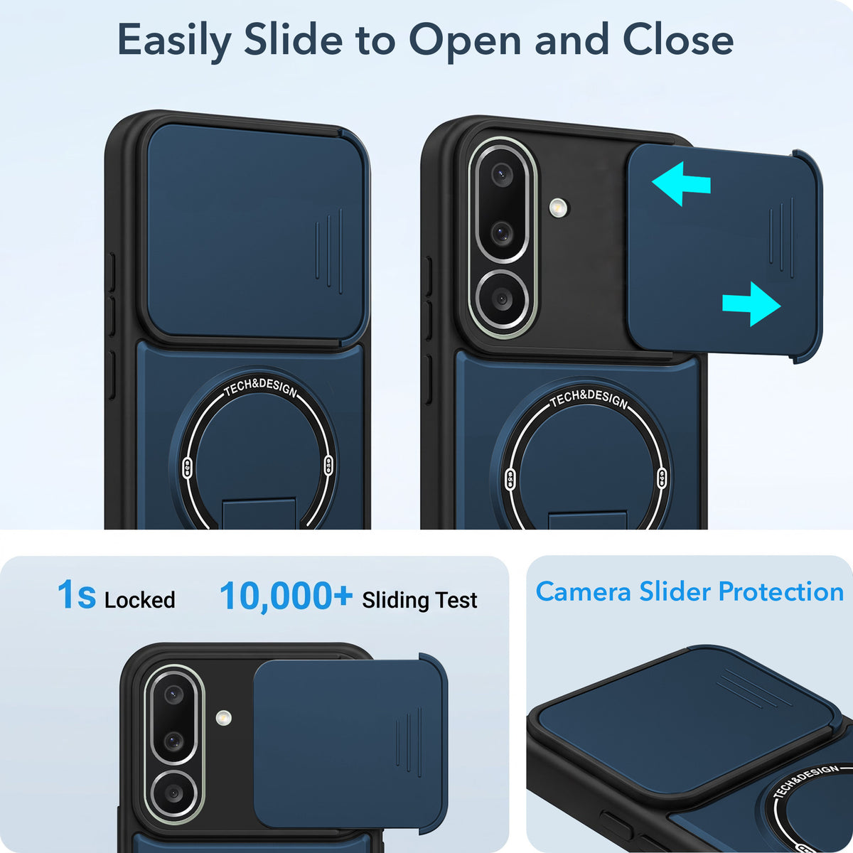 For Samsung Galaxy M56 | Samsung Galaxy F56 Back Case Cover Metallic (Hybrid Armor Kickstand | Sliding Shutter Camera Protection | MagSafe Compatible)