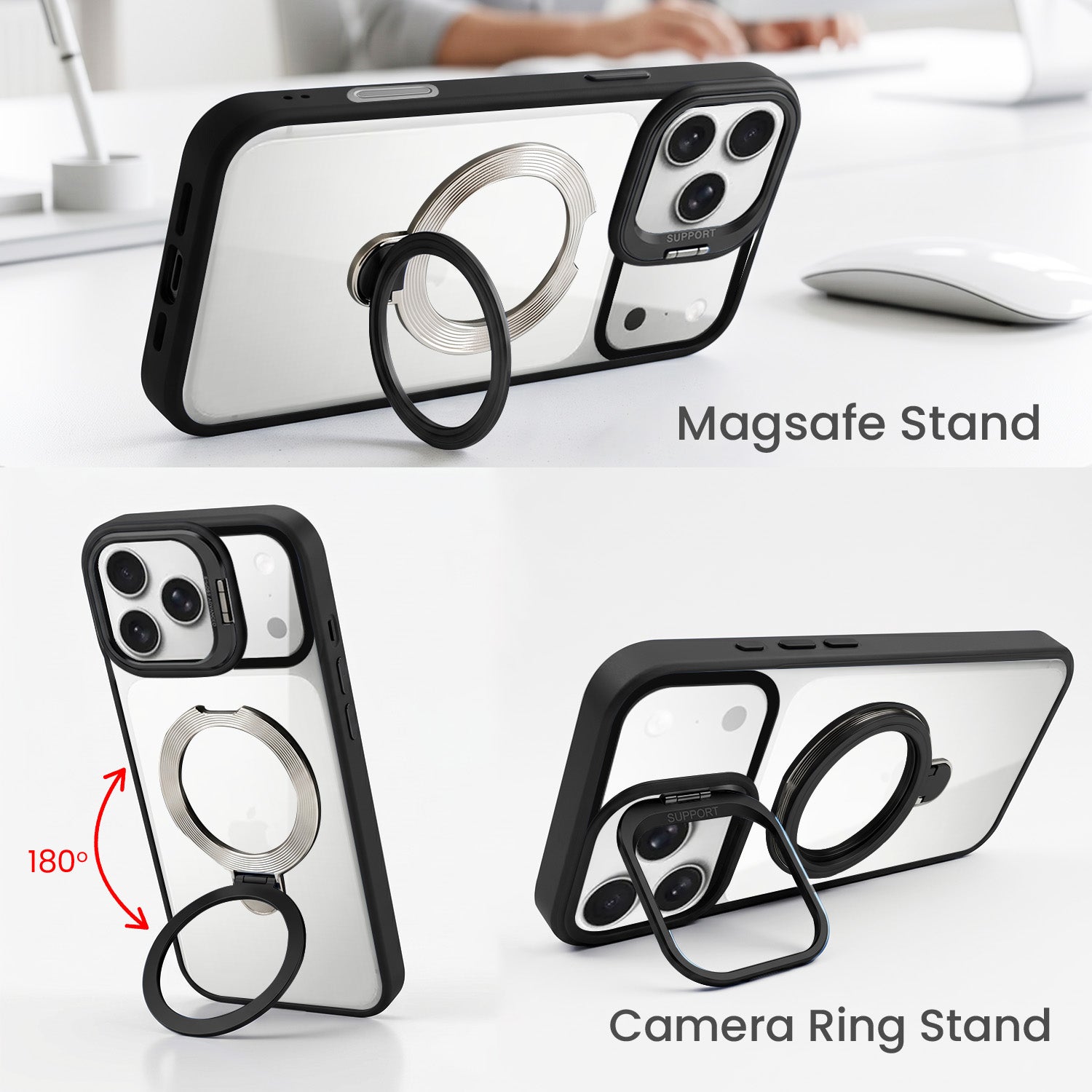 For Apple iPhone 17 Pro Back Cover Case Crystal (Lifetime Anti Yellow | Magnetic Ring Stand | Camera Lens Protection | MagSafe Compatible)