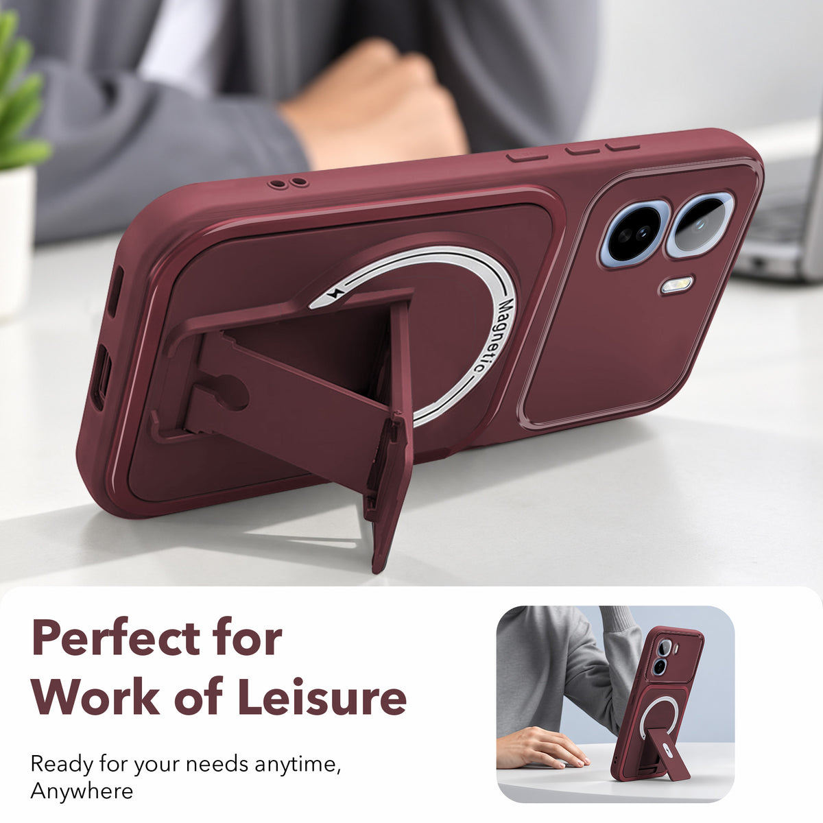 For Vivo T5 Pro 5G Back Case Cover Metallic (Hybrid Armor Kickstand | MagSafe Compatible | Camera Protection Shockproof)
