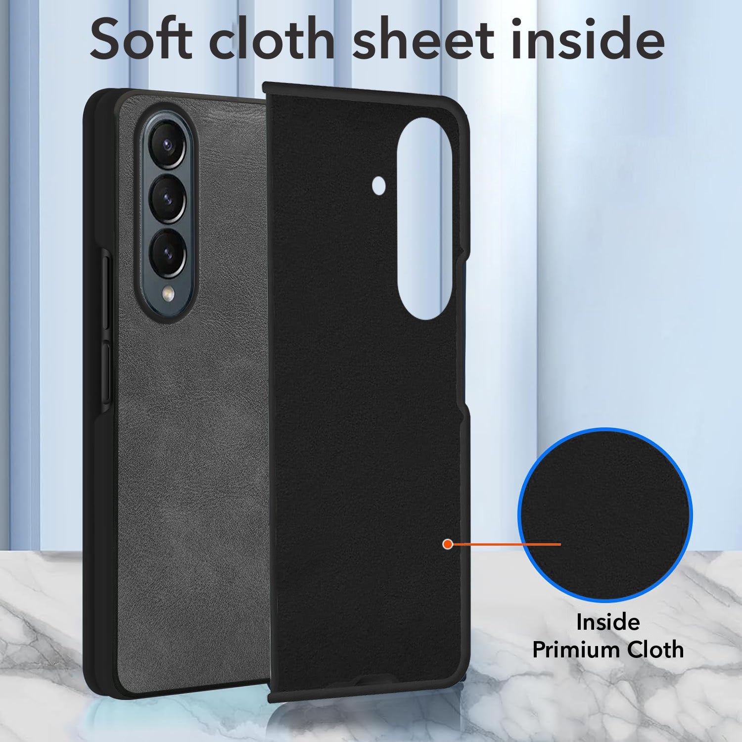 For Samsung Galaxy Z Fold 4 5G Back Case Cover Premium Genuine Leather (Integrated Front Screen Protector | Inside Microfiber Cloth)
