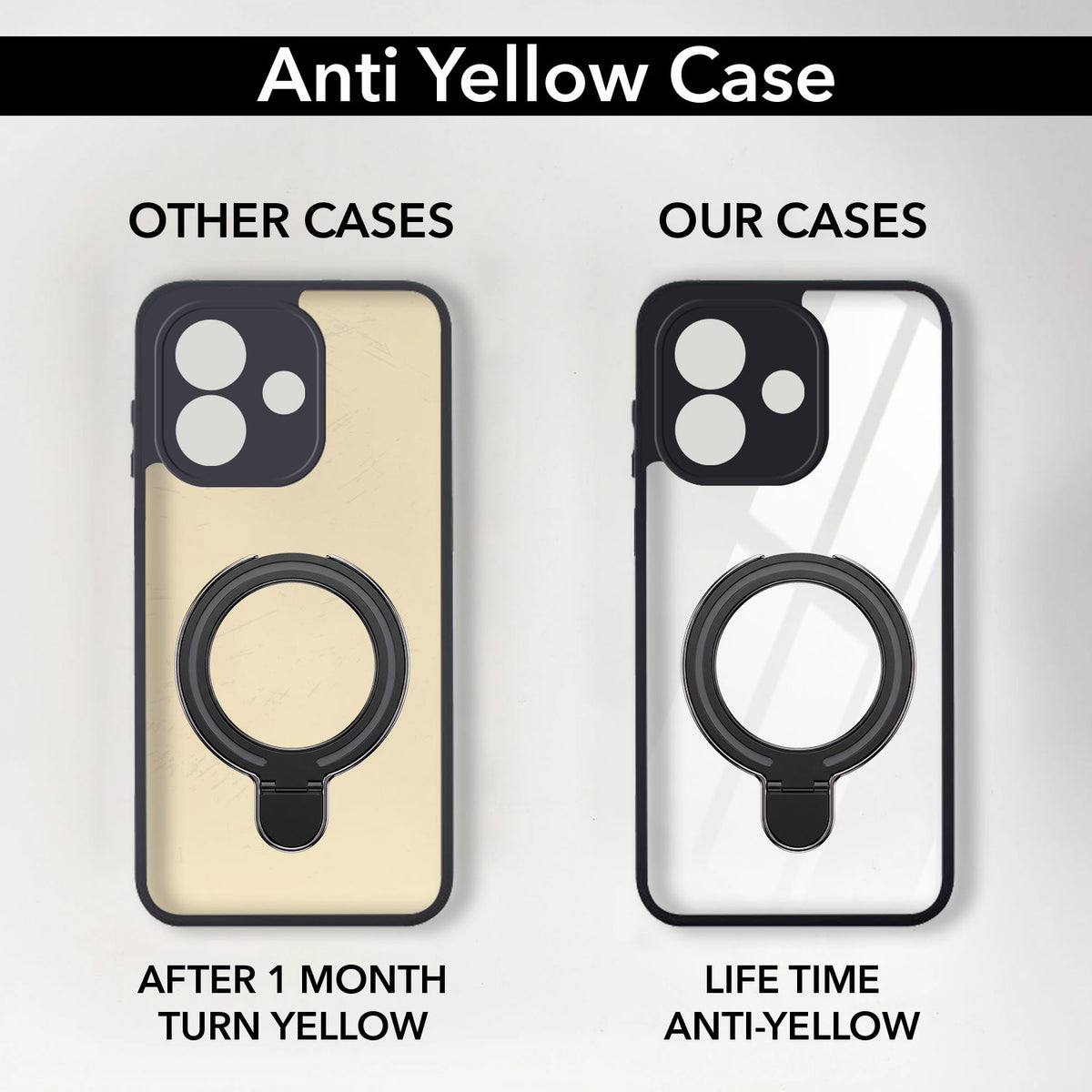 For Redmi Note 17 5G Back Cover Case (Kick Stand Ring Holder | Life time Anti Yellow | Camera Protection)