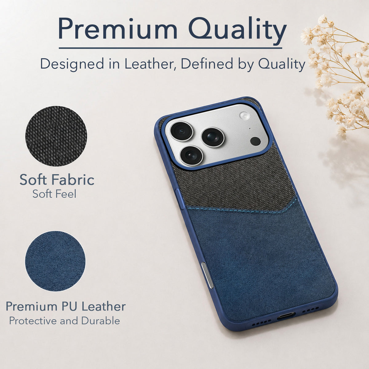 For iPhone 17 Pro | iPhone 18 Pro Back Cover Case (Dual PU Leather Stitch | Professional Minimalist | Soft and Flexible)