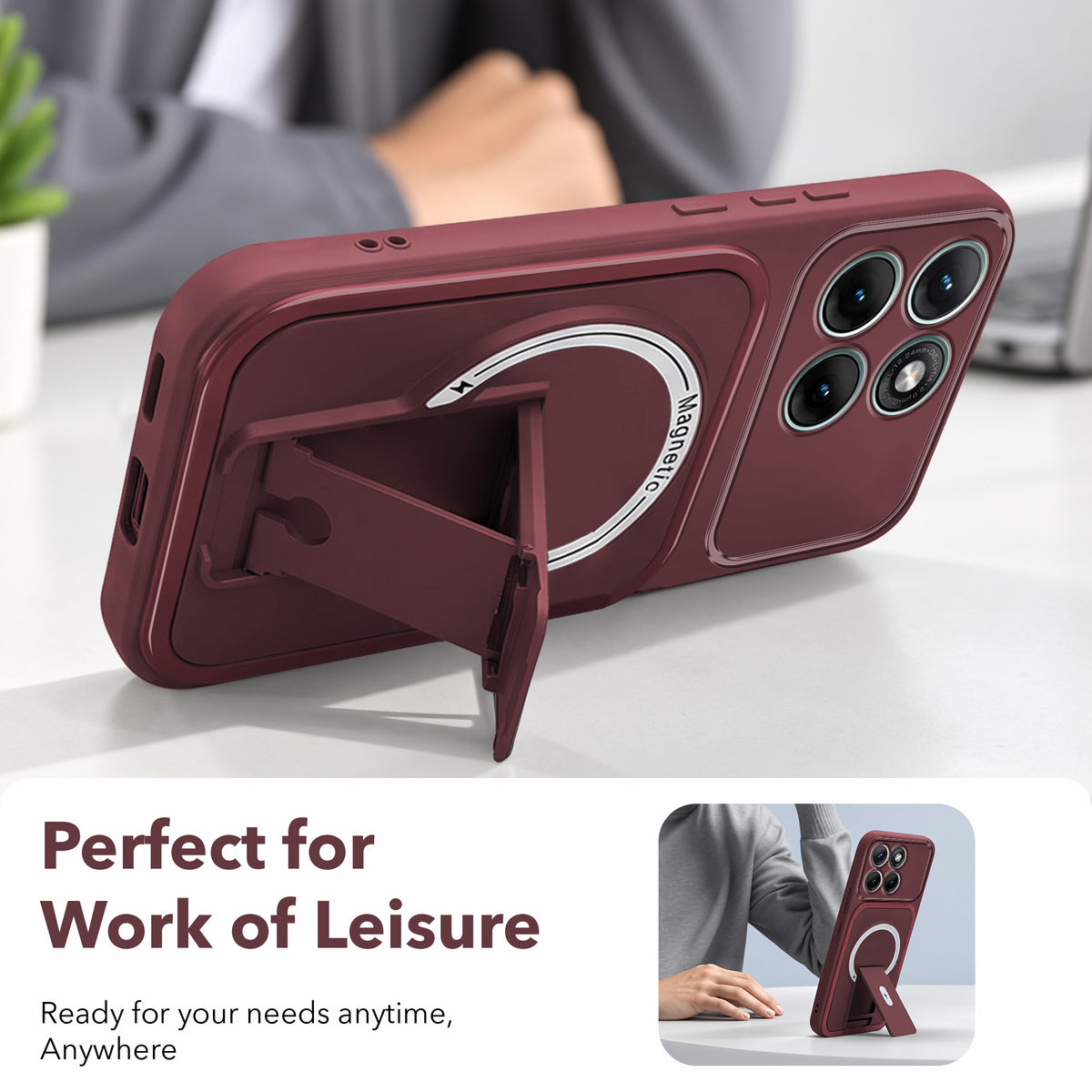 For Motorola Moto Edge 70 Fusion Back Case Cover Metallic (Hybrid Armor Kickstand | MagSafe Compatible | Camera Protection Shockproof)