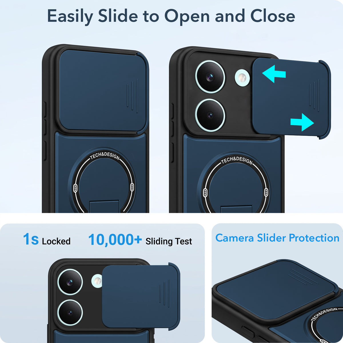 For Poco X8 Pro Back Case Cover Metallic (Hybrid Armor Kickstand | Sliding Shutter Camera Protection | MagSafe Compatible)